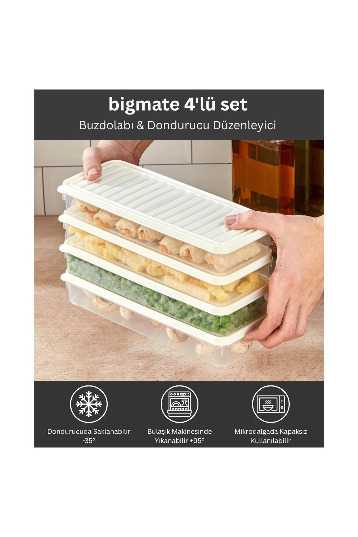 bigmate BGMT1515 4'lü Şeffaf Saklama Kabı 4x1 Lt Mikrodalga Buzdolabı ve Dondurucu Uyumlu Düzenleyic