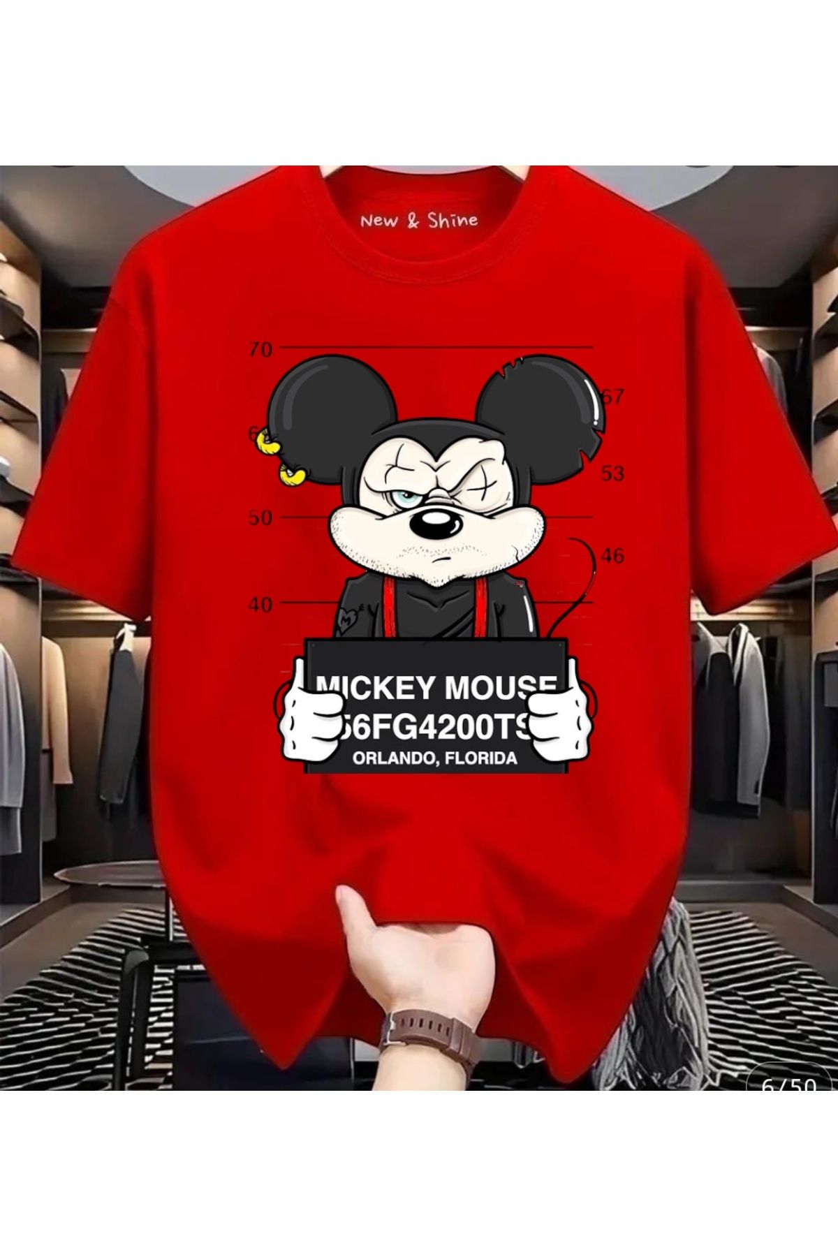 New Shine Mickey Mouse Baskılı Büyük Beden Oversize T-Shirt