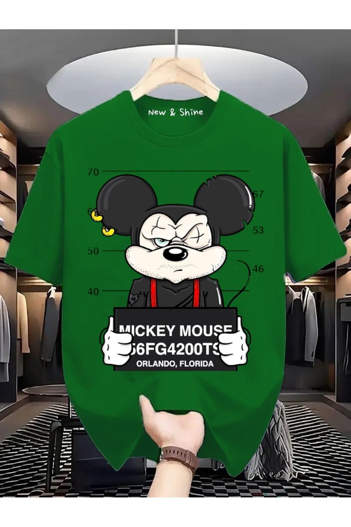 New Shine Mickey Mouse Baskılı Büyük Beden Oversize T-Shirt
