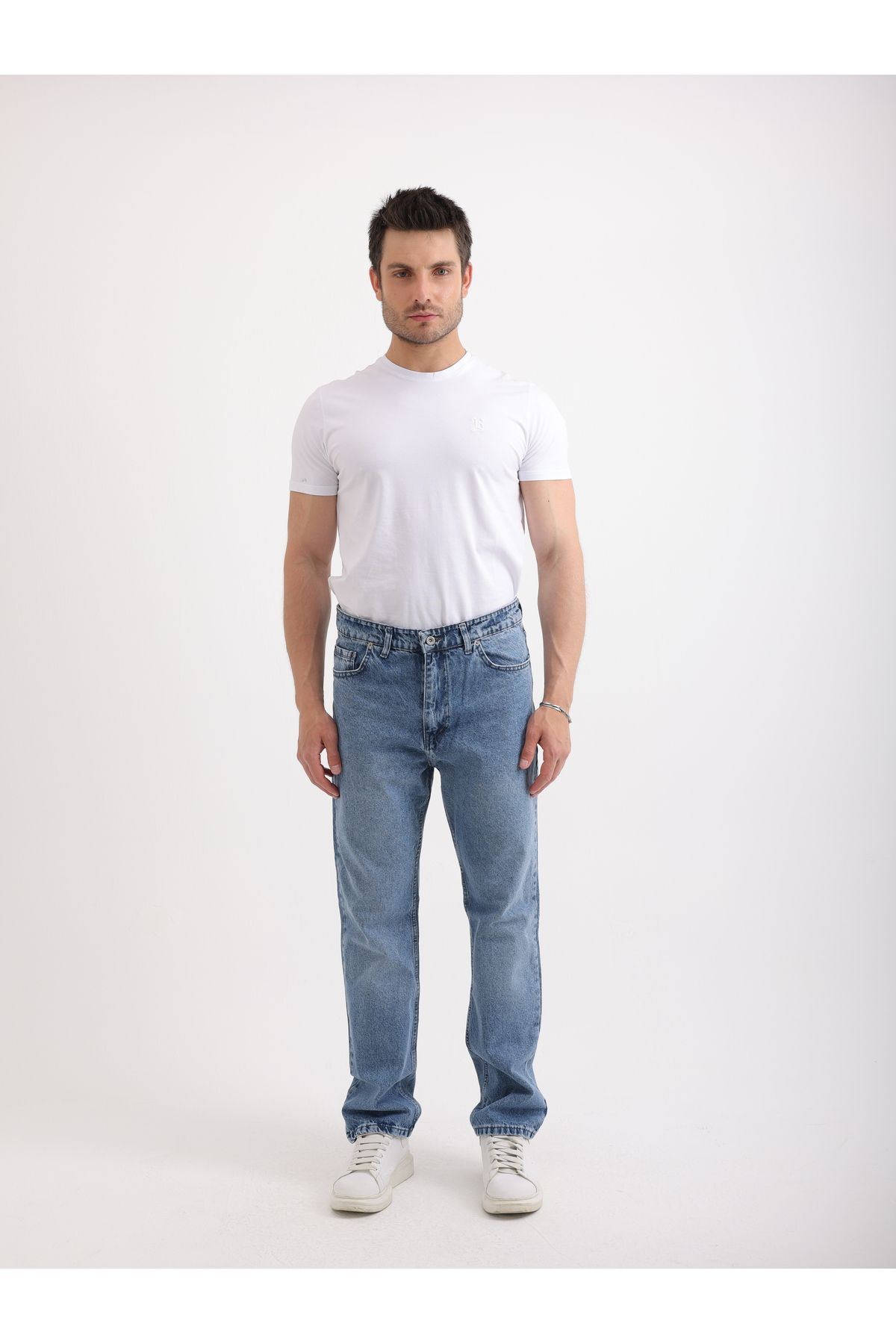 Sabe Erkek Baggy Fit Rahat Kesim Düz Paça Indigo Jean Pantolon
