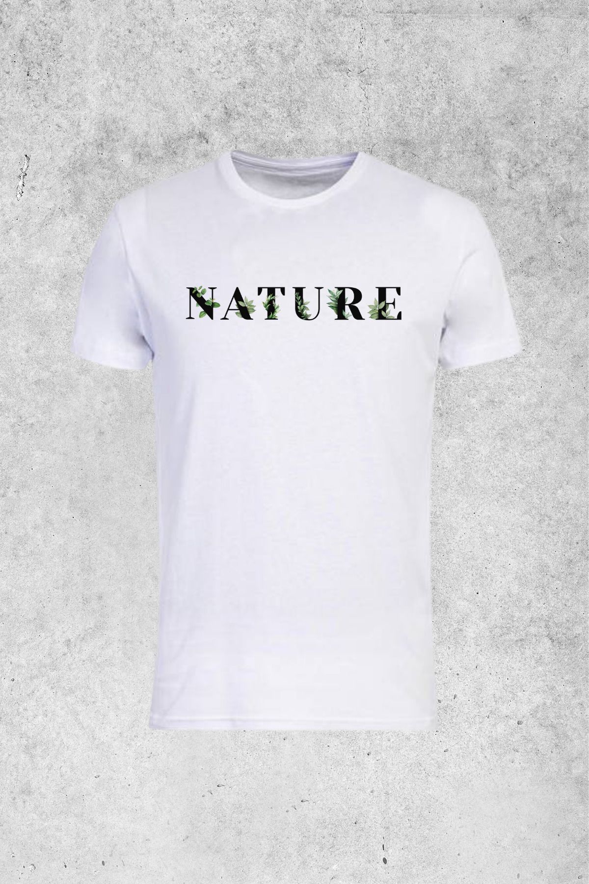 MOLICO Basic unisex sıfır yaka kısa kollu NATURE baskılı tshirt