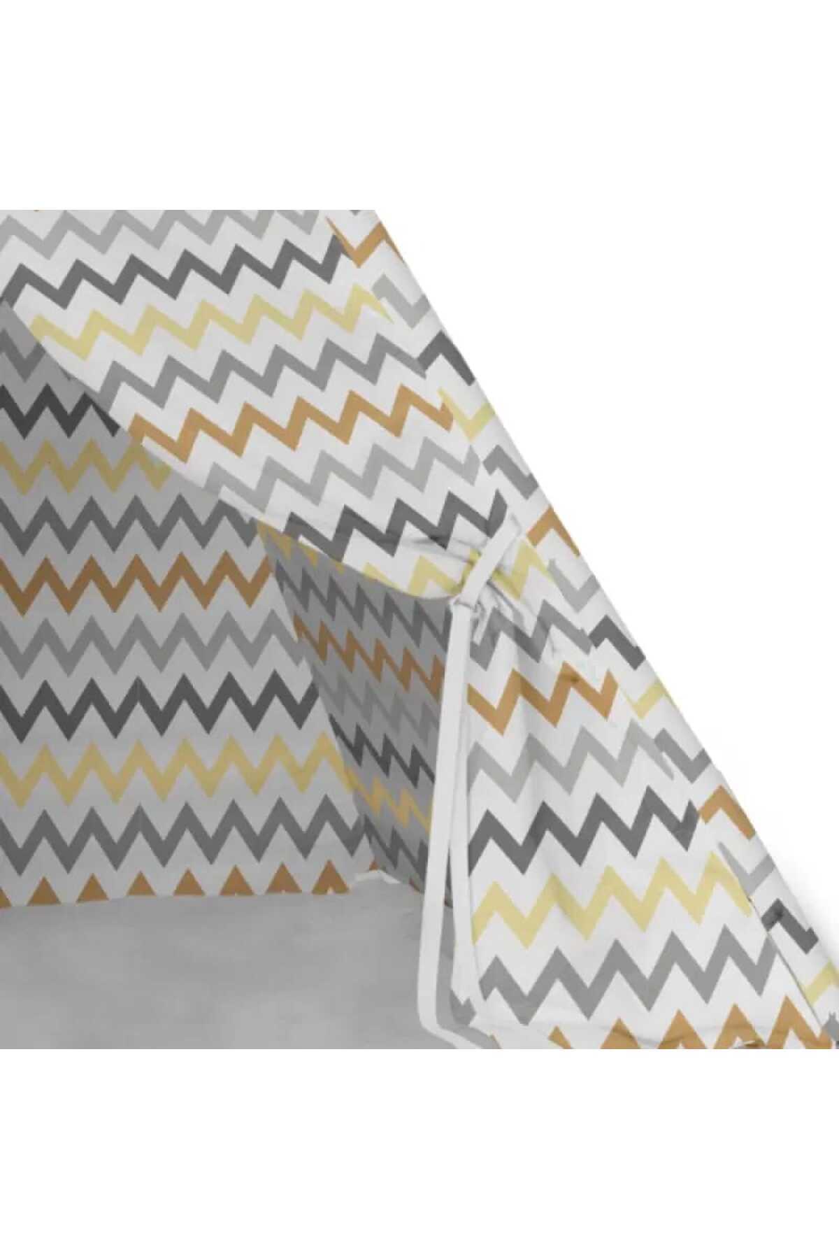 Molie Zikzak Desenli Oyun Çadırı - %100 Pamuk, 75 cm Gürgen Ahşap Direk, Zemin Matı ve Bağlama İpi Seti fotoğrafı 7 (önizleme)