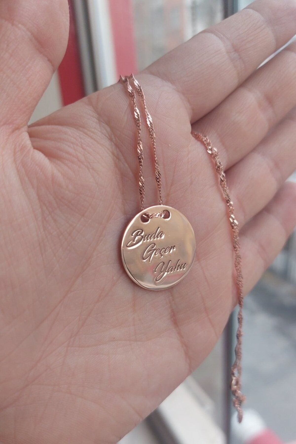 ÖZGÜR TAKI 925 Ayar Gümüş Rose Altın Kaplama Plaka Kolye