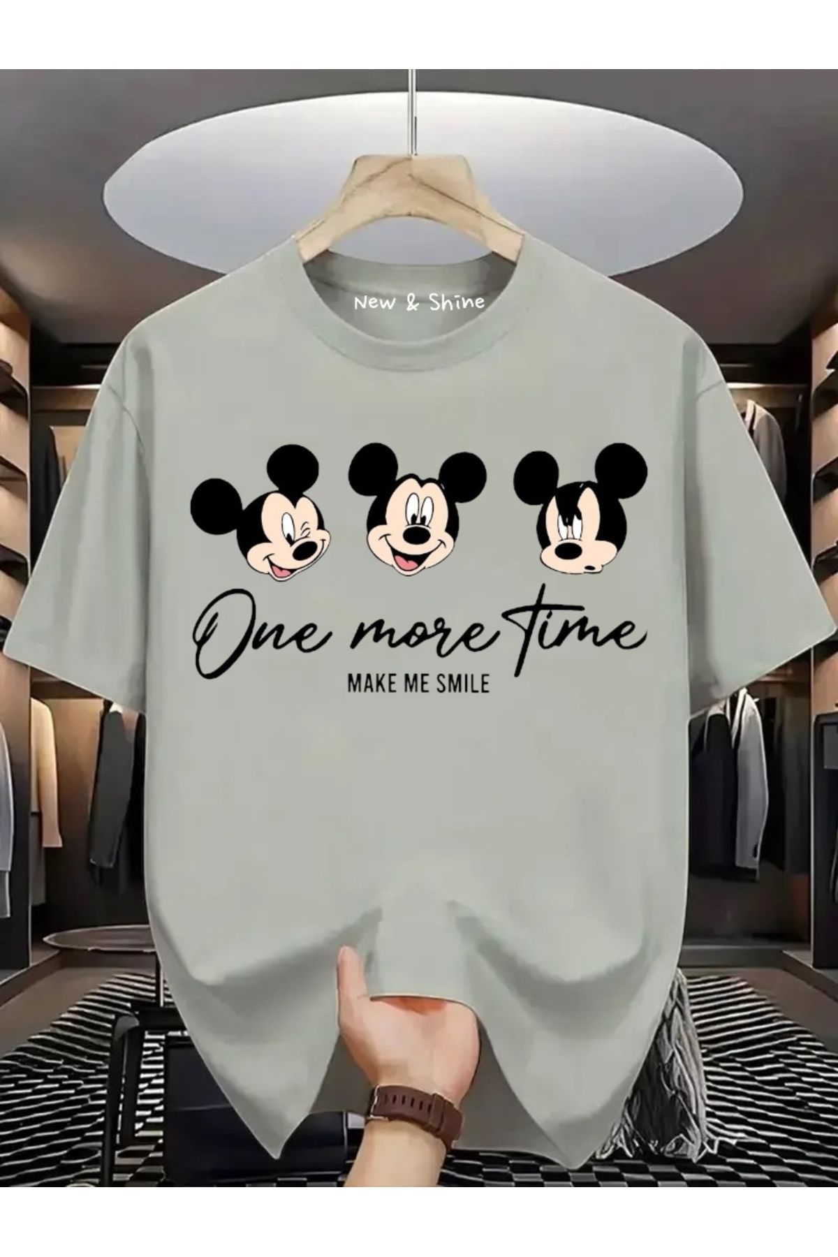 New Shine Mickey Mouse Baskılı Büyük Beden Oversize T-Shirt