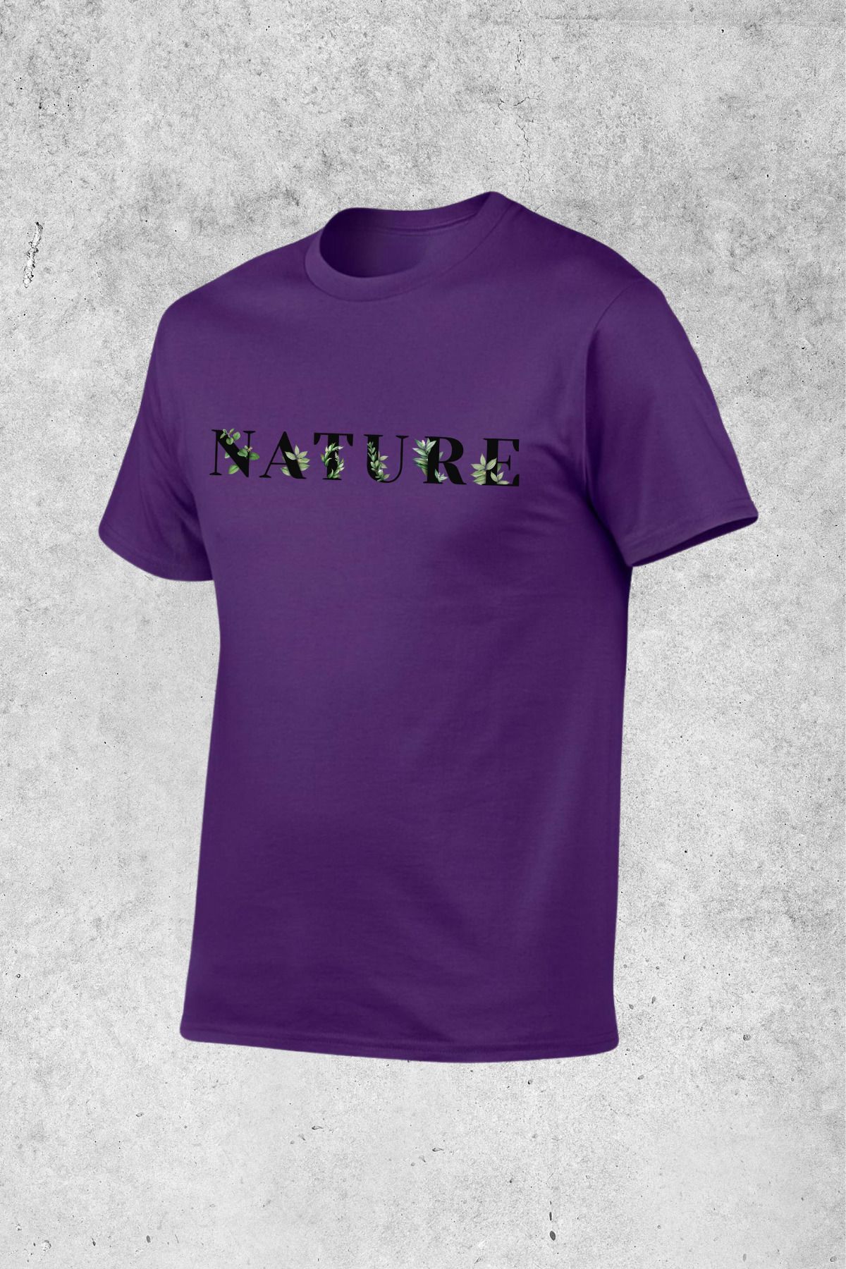 MOLICO Basic unisex sıfır yaka kısa kollu NATURE baskılı tshirt