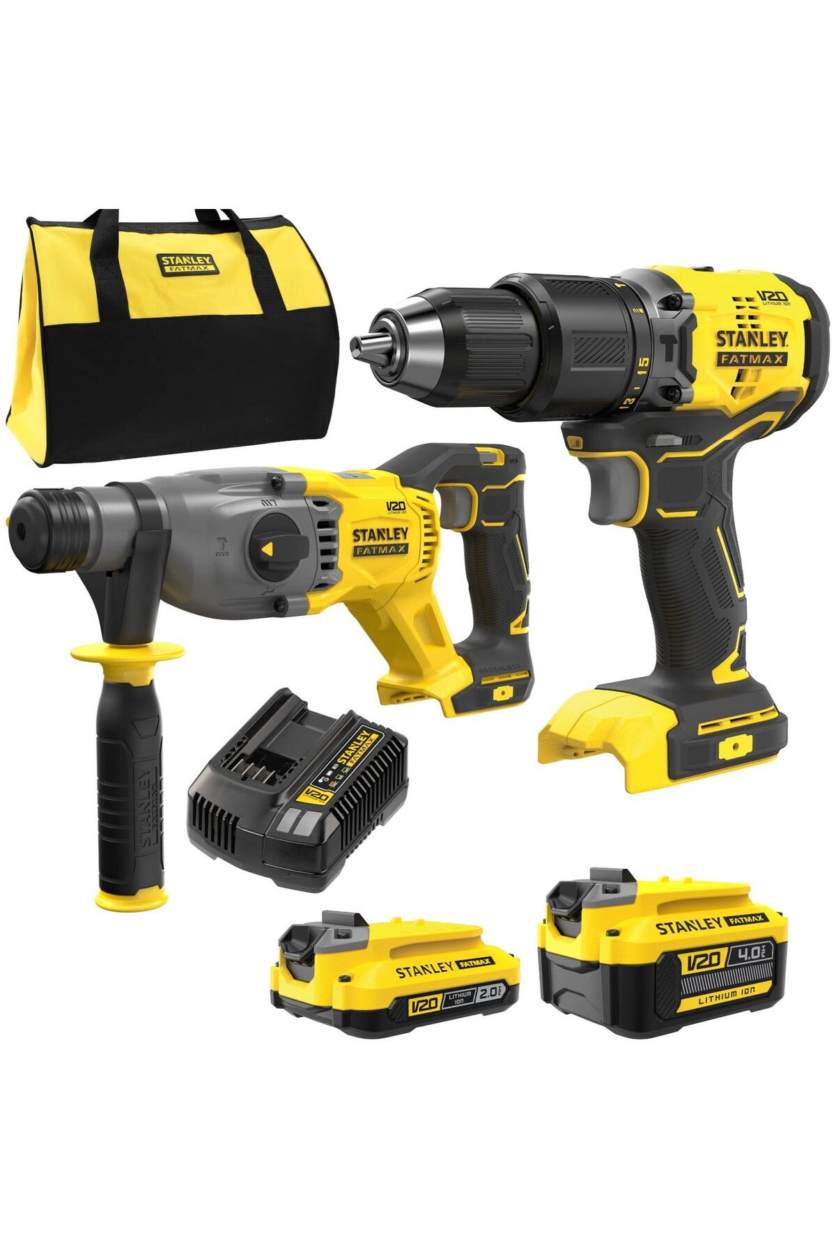Stanley 18V Şarjlı Kömürsüz Darbeli Matkap & Şarjlı Kırıcı Delici 1x4Ah + 1x2Ah Akü