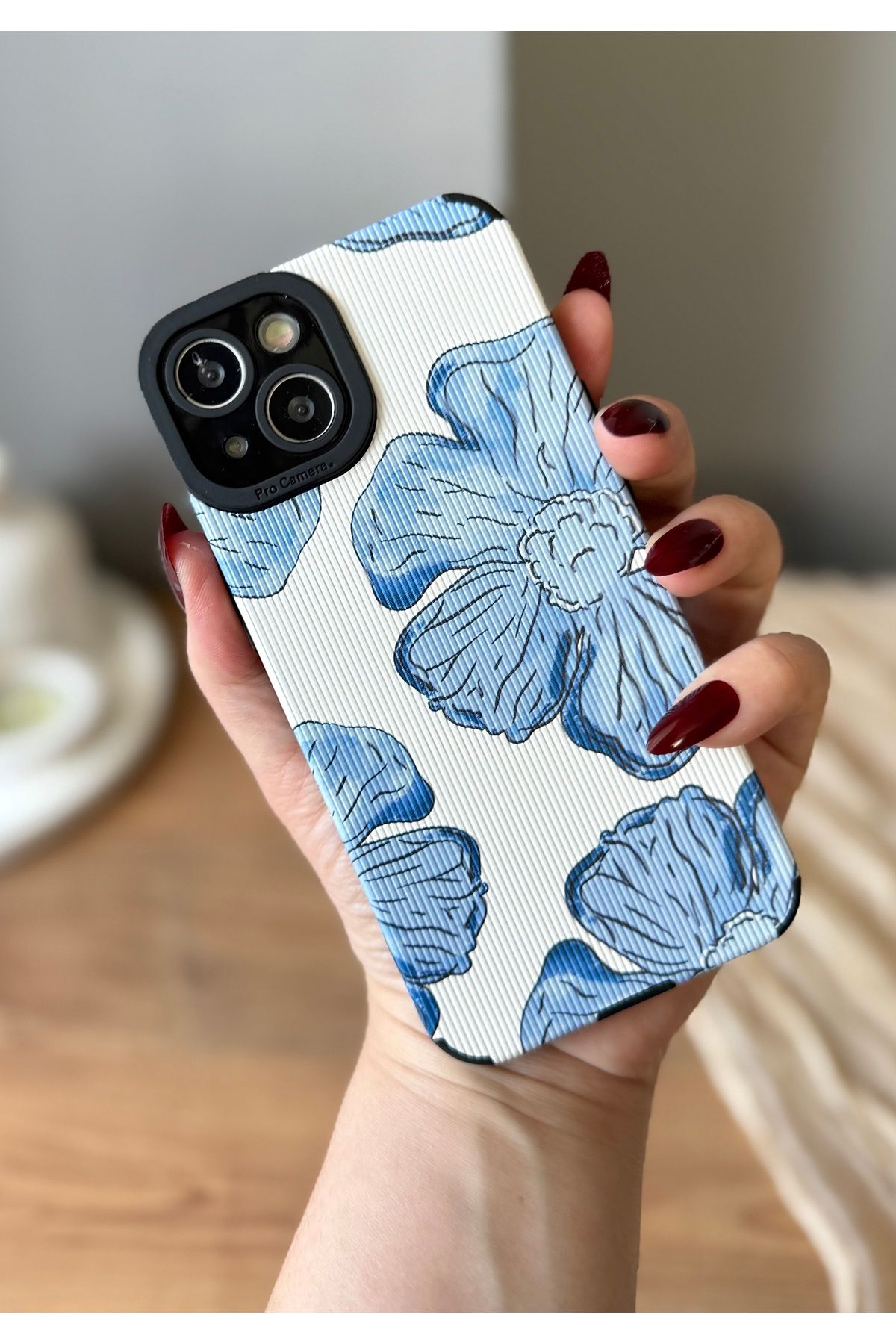 MirazTasarim IPHONE 13 MAVİ ÇİÇEKLİ KILIF