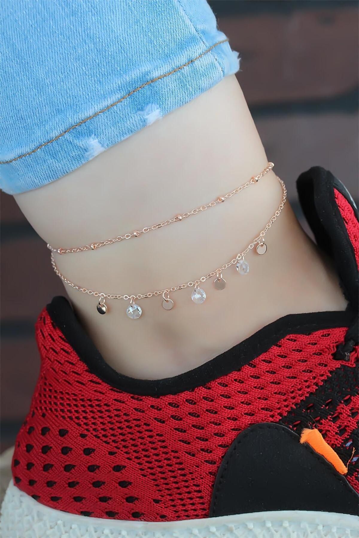 Moco Zirkon Taşlı Çift Zincirli Rose Kaplama Hal Hal