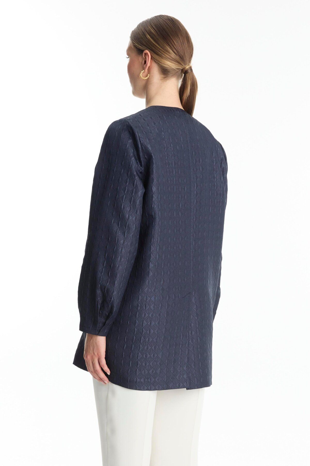Zühre-Jacquard Inner Jacket Navy Blue Double Suit Tk-1569 5