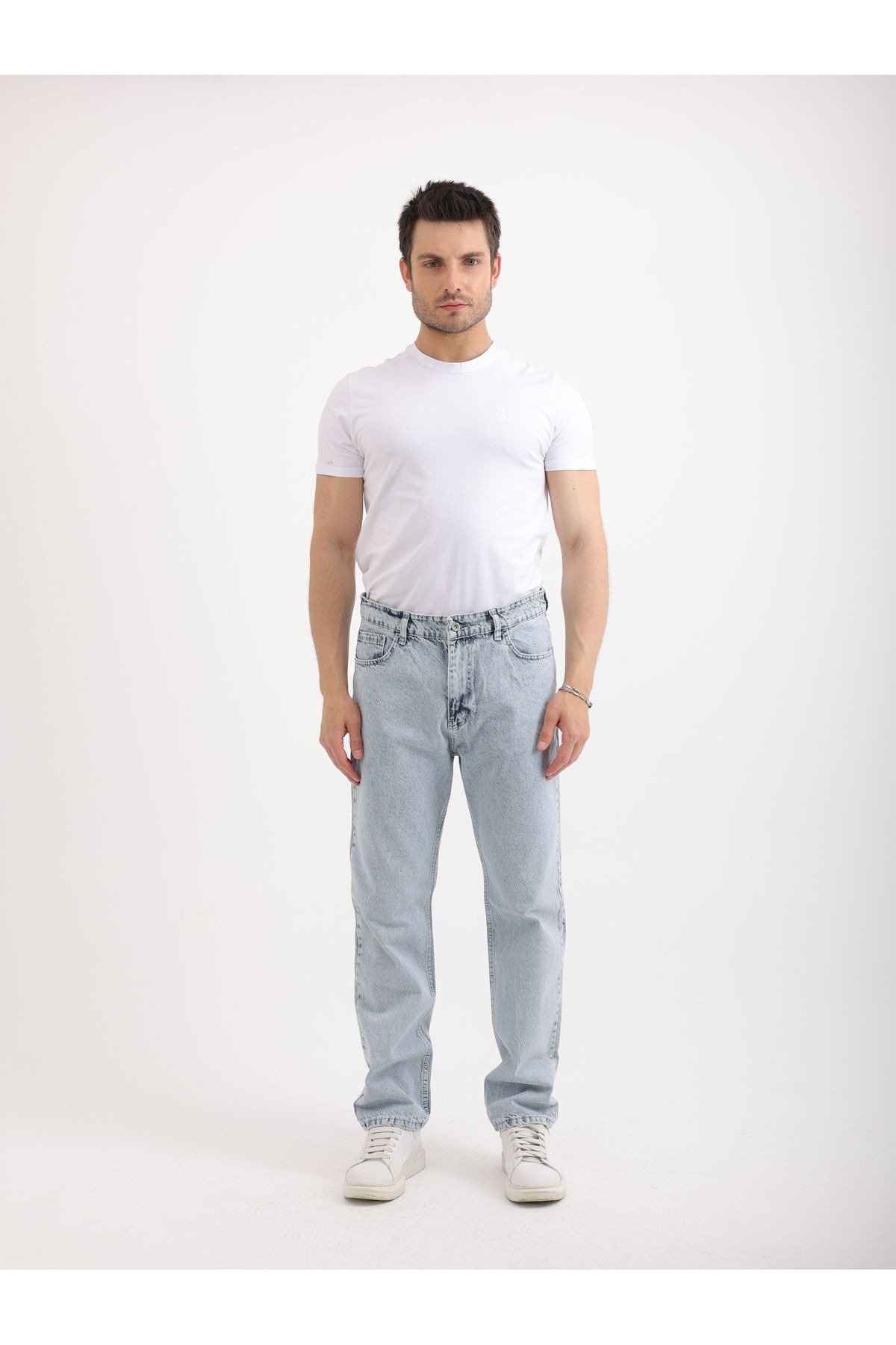 Sabe Erkek Baggy Fit Rahat Kesim Düz Paça Açık Mavi Jean Pantolon