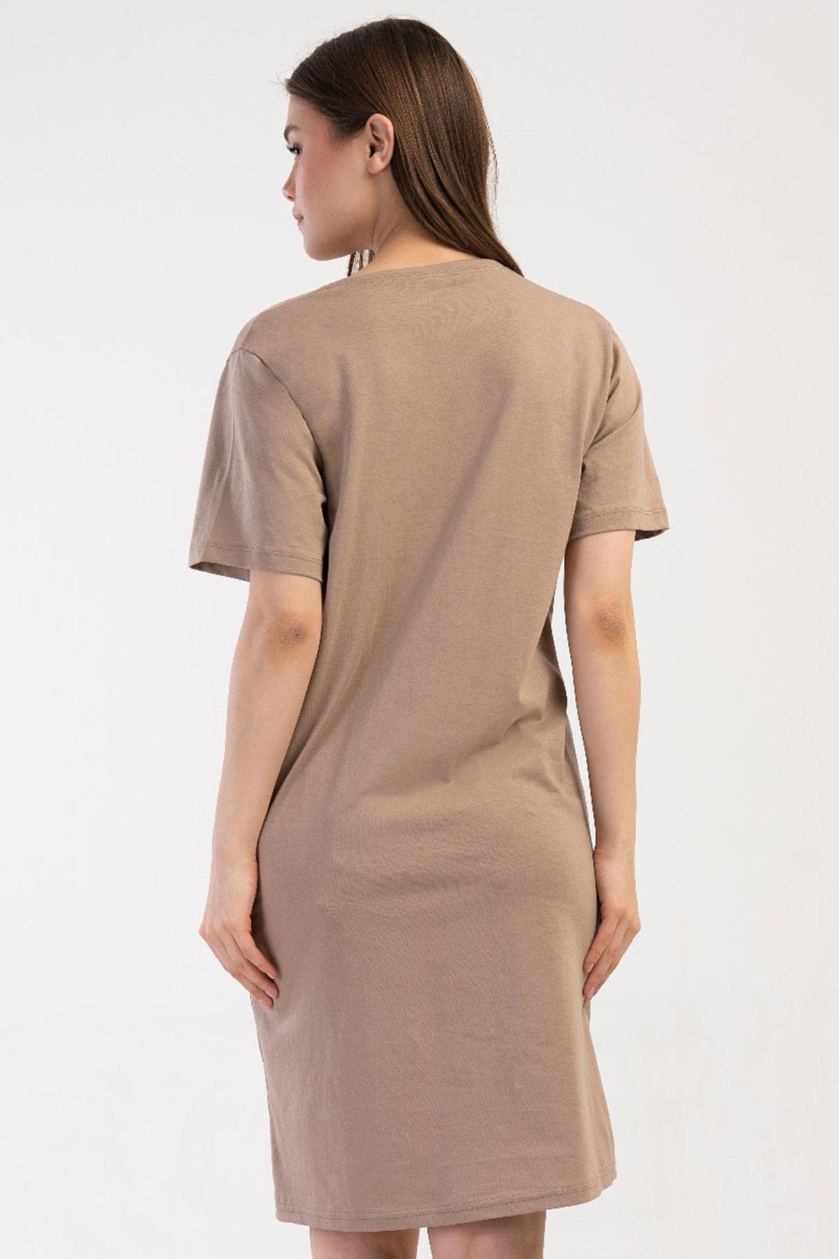 VİENETTA-Women's Short Sleeve Maternity Brown Nightgown C4T1N1O014 4