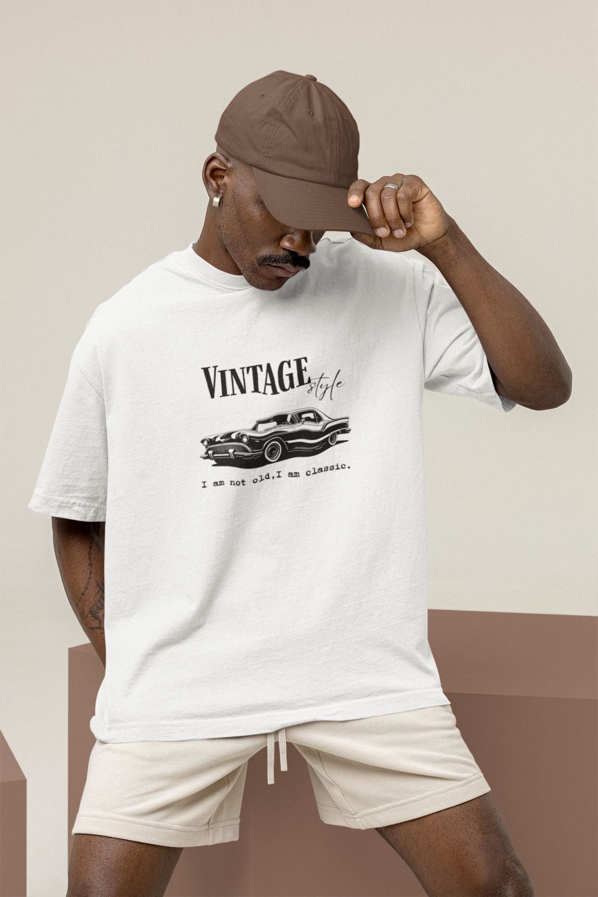 Le'sluette shadow of style ERKEK %100 PAMUKLU VINTAGE ARABA BASKILI OVERSIZE T-SHIRT