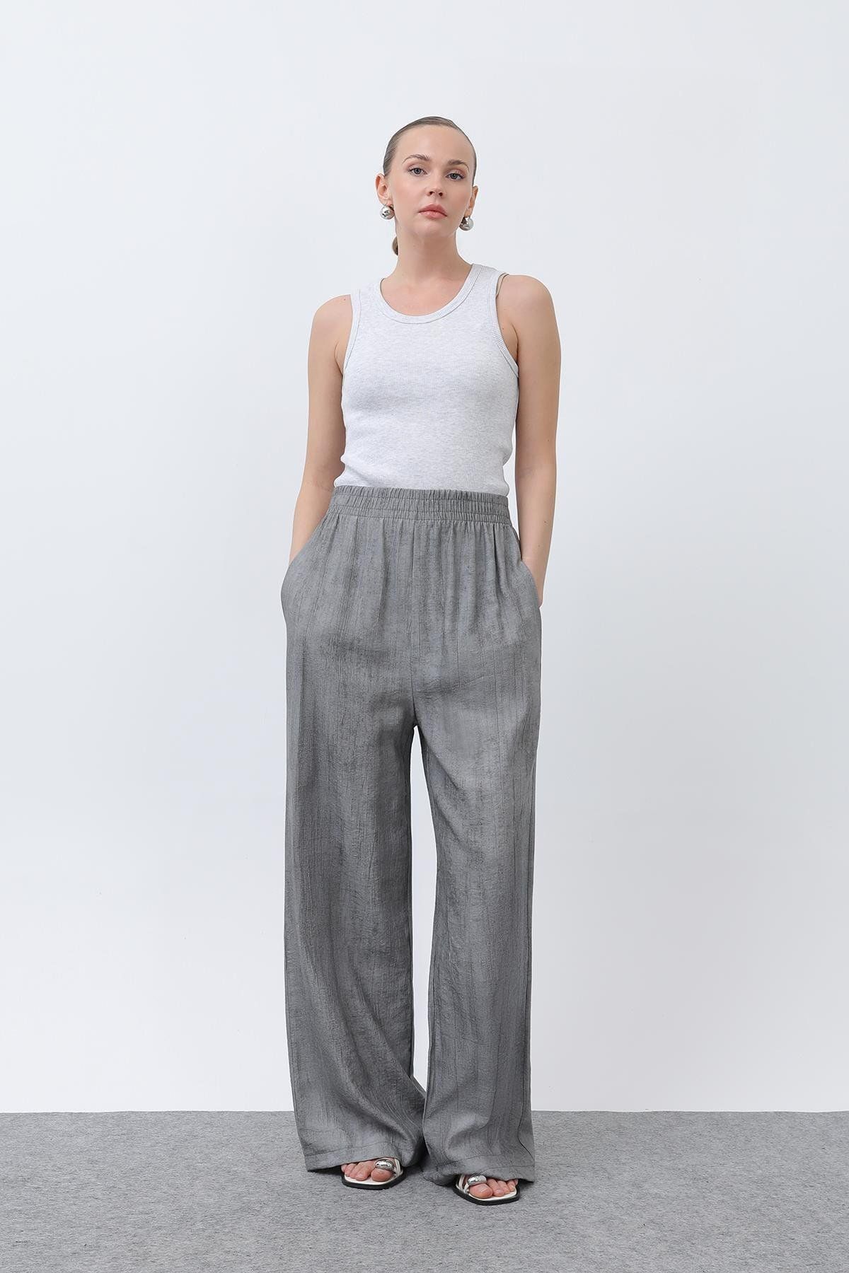 Puane Kadın Beli Lastikli Bol Pantolon - 18238PNT - GREY
