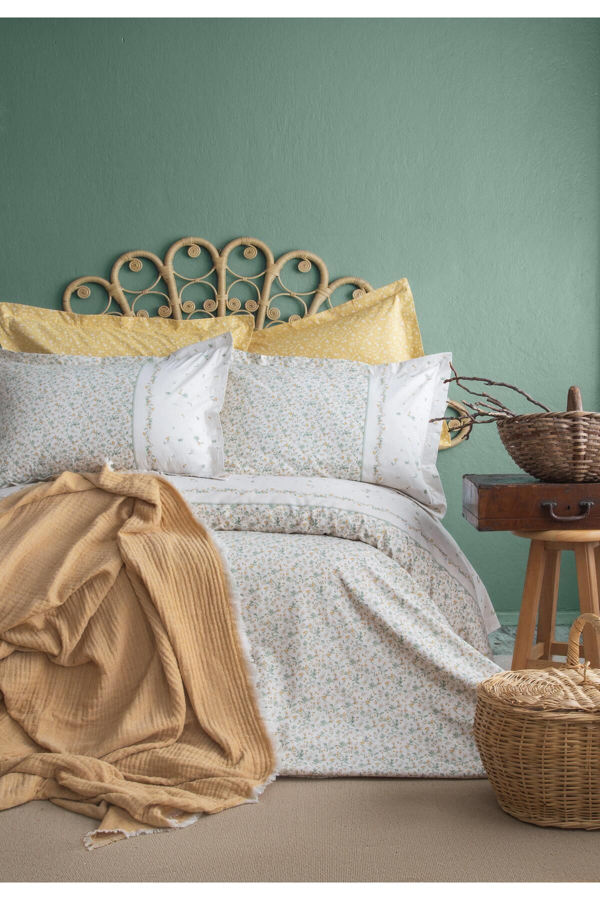 Apricitas HOME ÇİFT KİŞİLİK MUSLIN YATAK ÖRTÜSÜ NEVRESIM SET SAGE HARDAL - PIKE TAKIMI