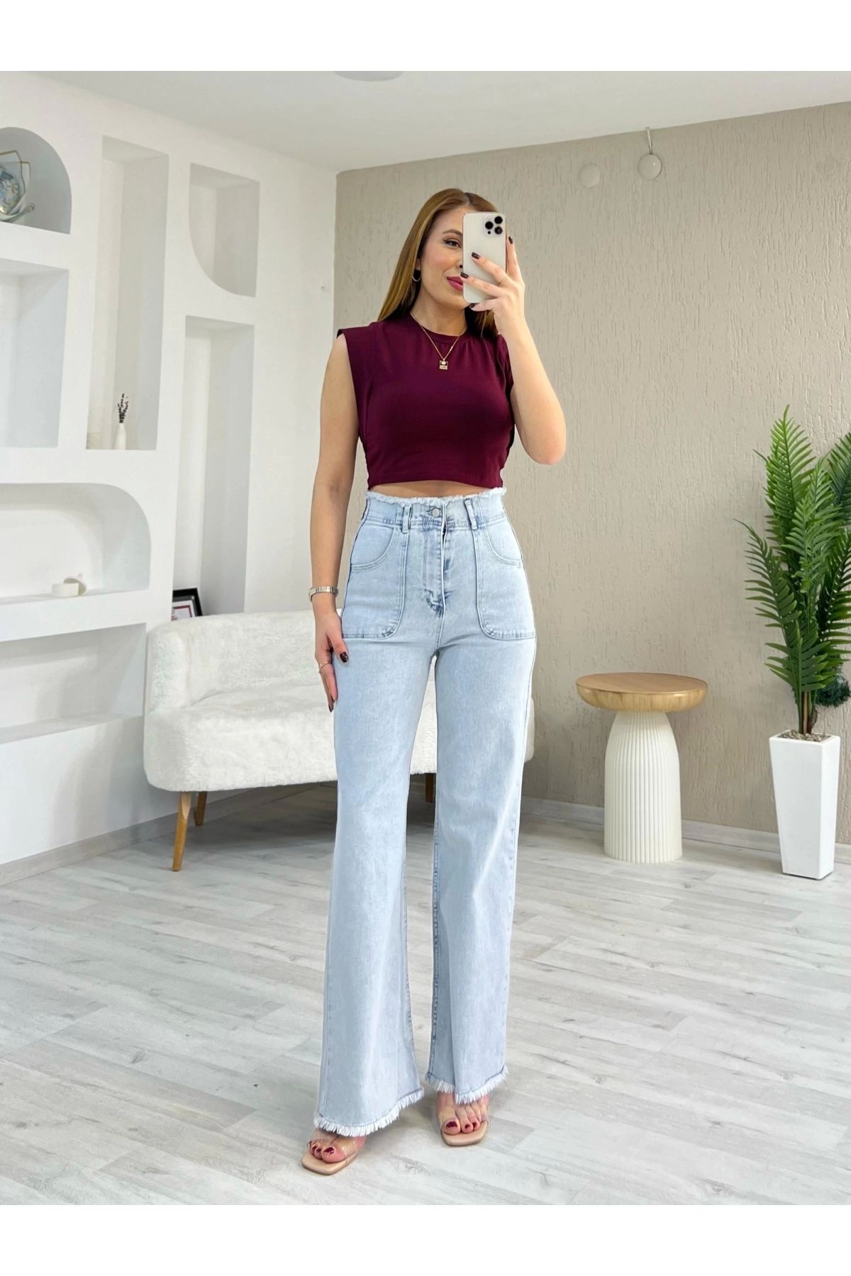 İrka Moda Dış Cepli Palazzo Kot Pantolon