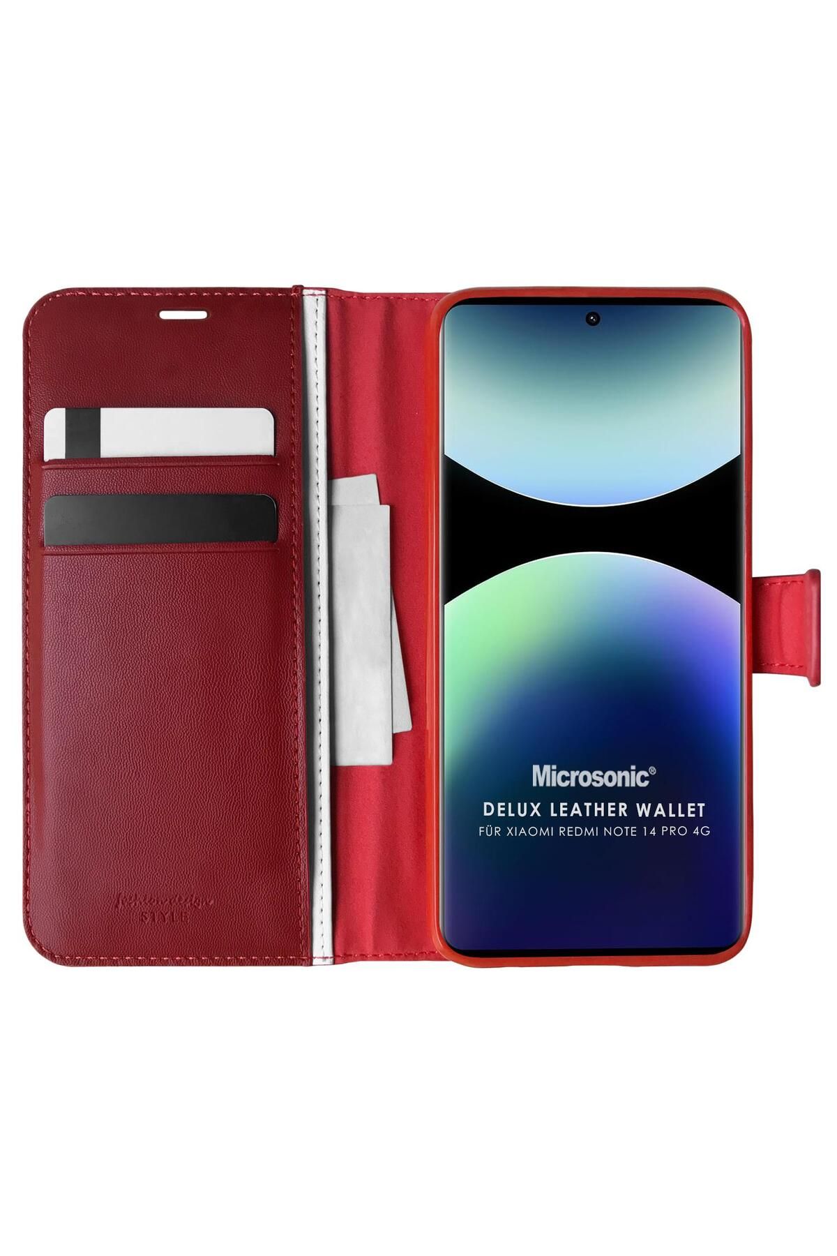 Microsonic Xiaomi Redmi Note 14 Pro 4G Kılıf Delux Leather Wallet Kırmızı