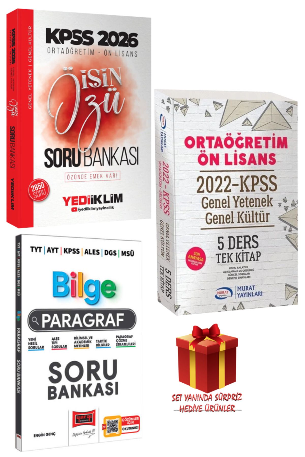 Yediiklim Yayınları 2026 KPSS Ortaöğretim-Ön Lisans İşin Özü Soru Bankası+Tek Kitap Konu Anlatımı+Paragraf Soru Bankası