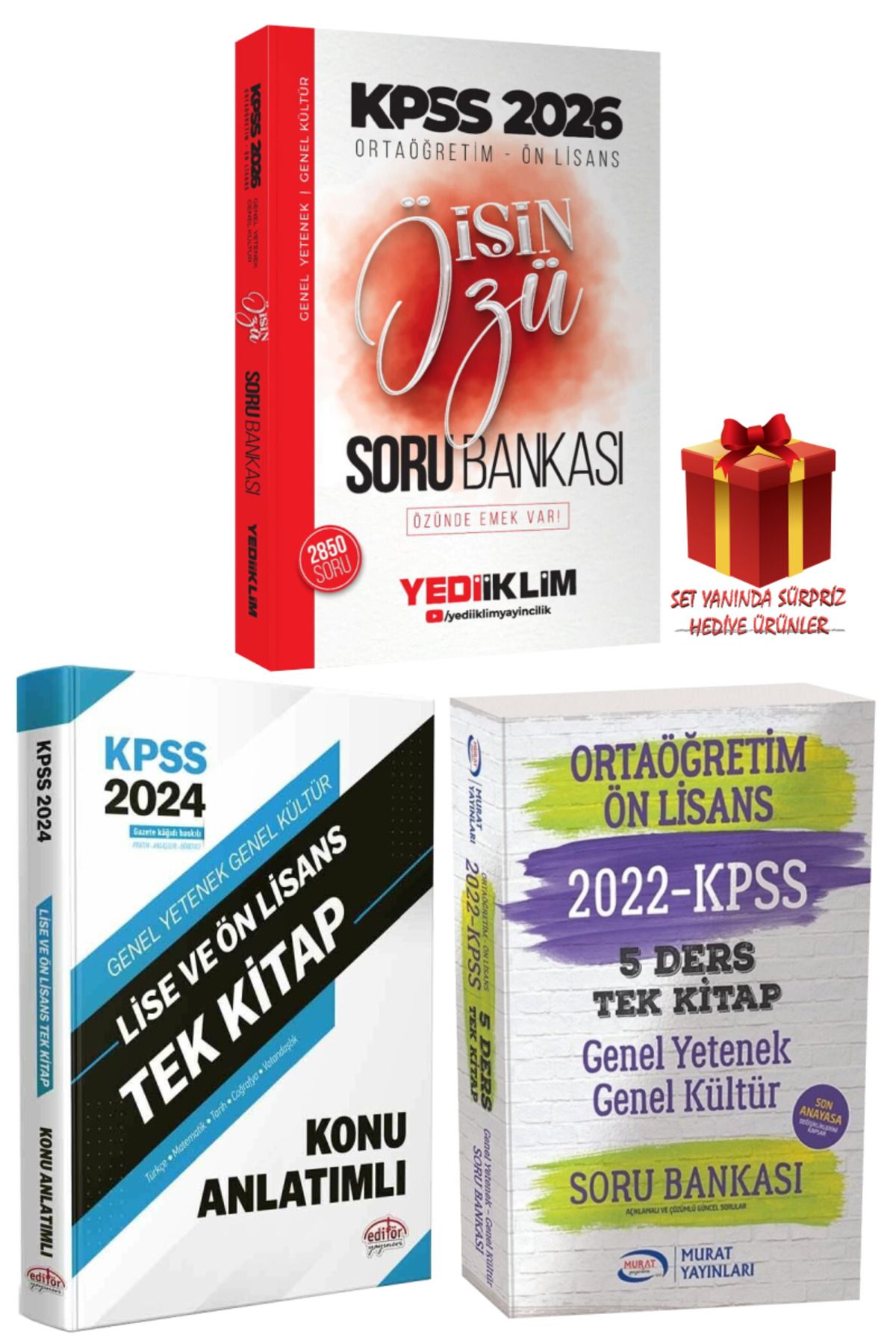 Yediiklim Yayınları 2026 KPSS Ortaöğretim-Ön Lisans İşin Özü Soru Bankası+Tek Kitap Konu Anlatımlı+Soru Bankası+Hediye