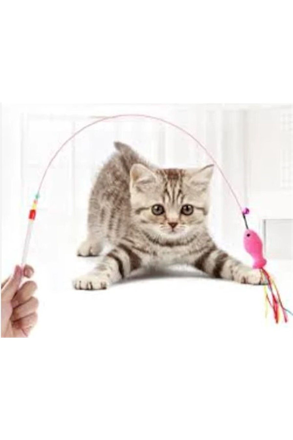 Biomak Kedi Oyuncak Peluş Balık Hedef Çıngırak Oyun Oltası 90 cm