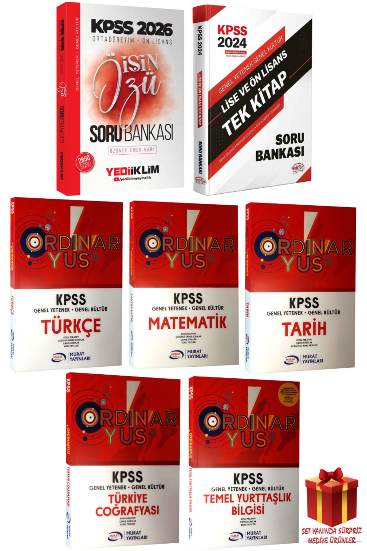 Yediiklim Yayınları 2026 KPSS Ortaöğretim-Ön Lisans İşin Özü+Tek Kitap Soru Bankası+Ordinaryus Tüm Dersler Konu Anlatımı
