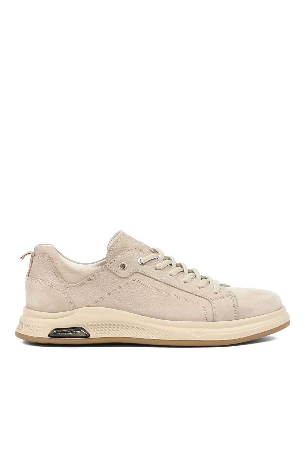Celal Gültekin Erkek Bej Bağcıklı Kalın Tabanlı Nubuk Deri Sneaker