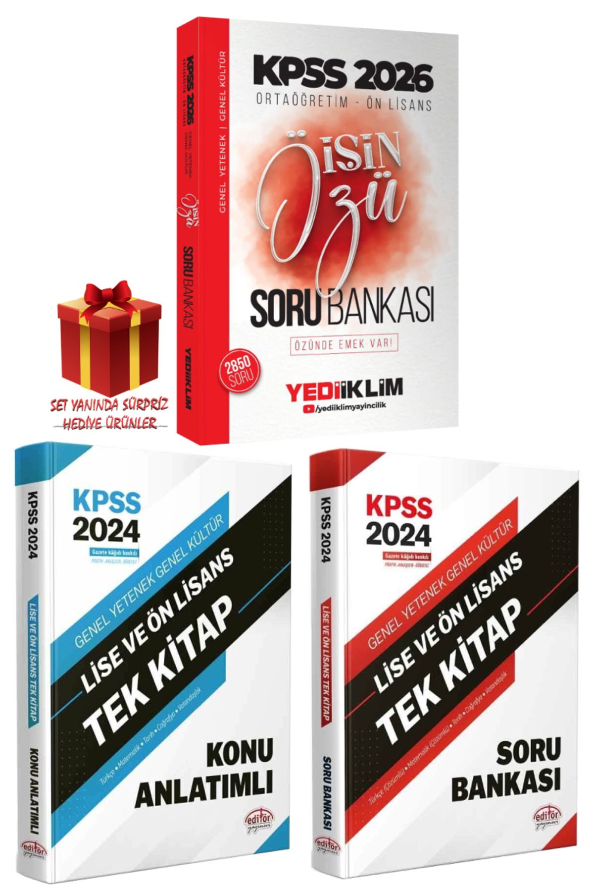 Yediiklim Yayınları 2026 KPSS Ortaöğretim-Ön Lisans İşin Özü Soru Bankası+Tek Kitap Konu Anlatımlı+Soru Bankası+Hediye