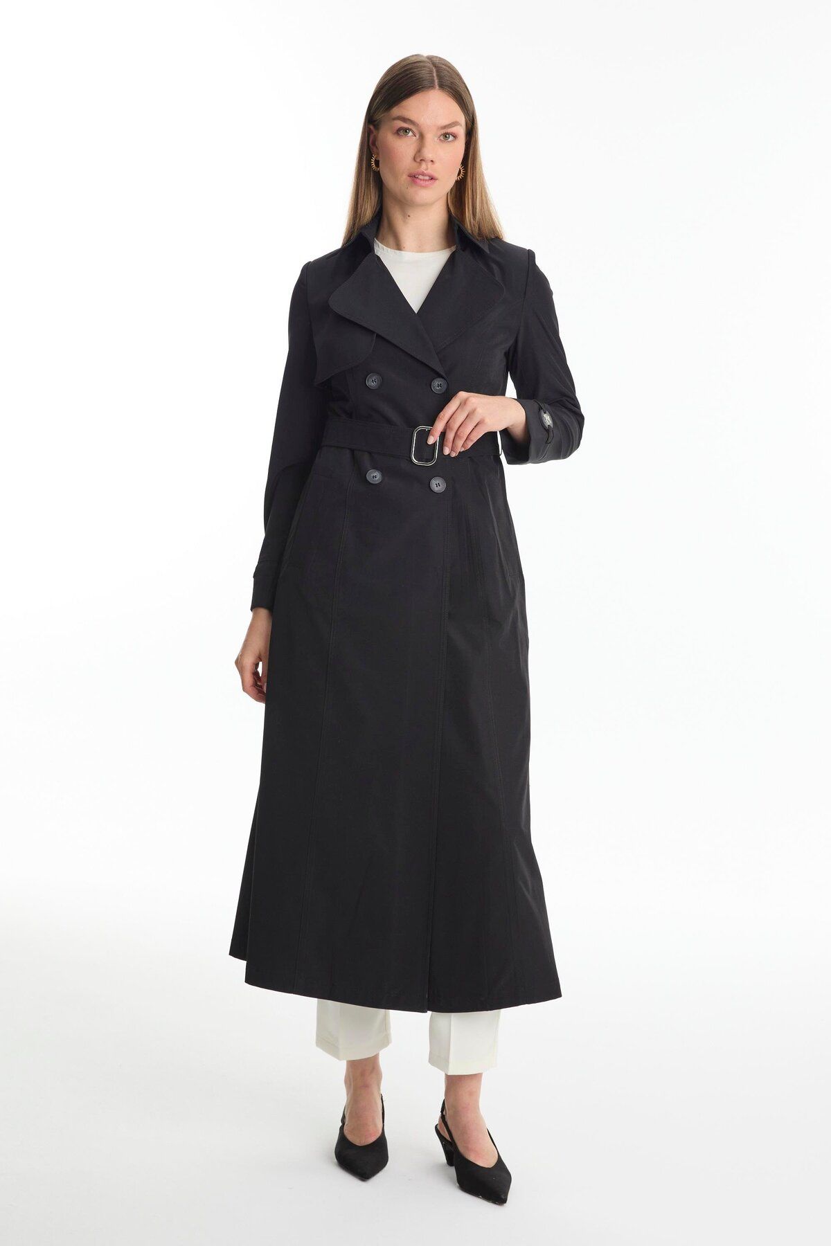 Zühre-Belted Black Trench Coat 13768 3