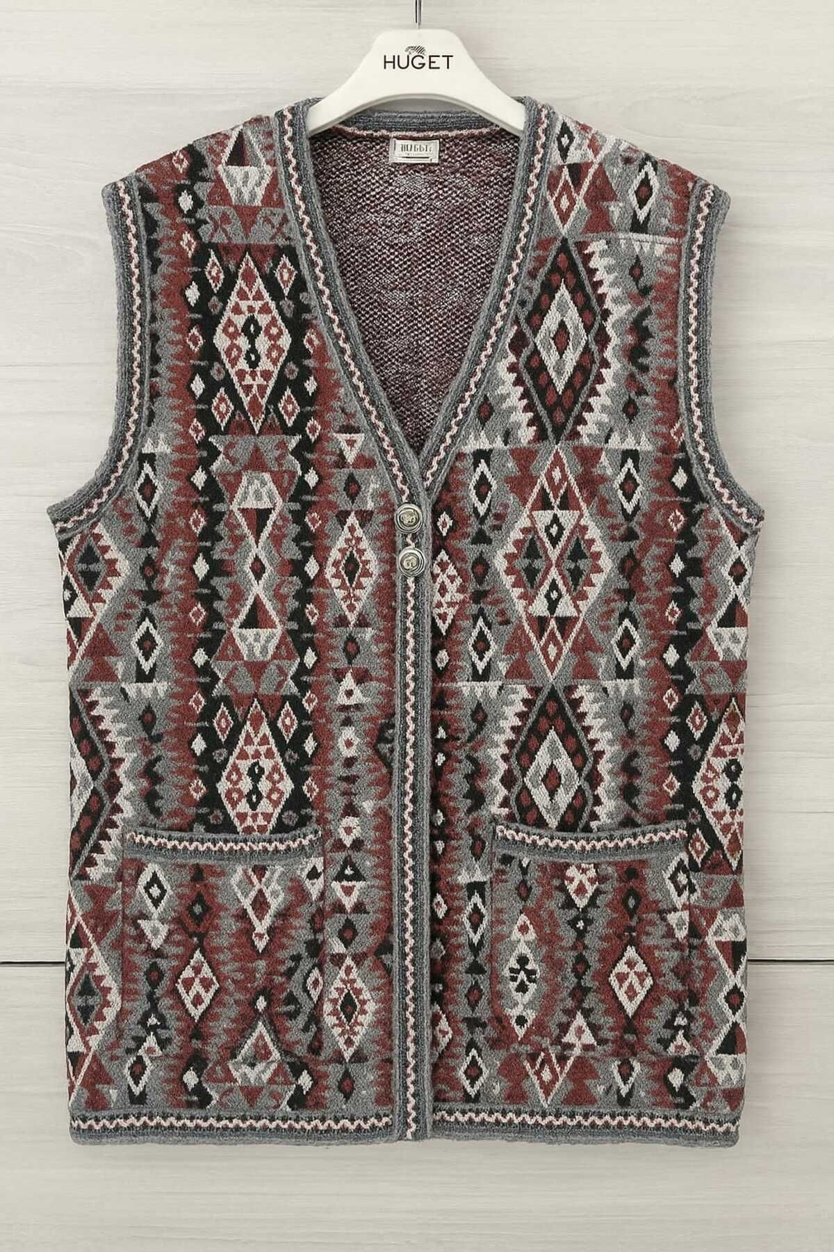 gigigiyim Kilim Desenli Düğmeli Cepli Anne Yelek