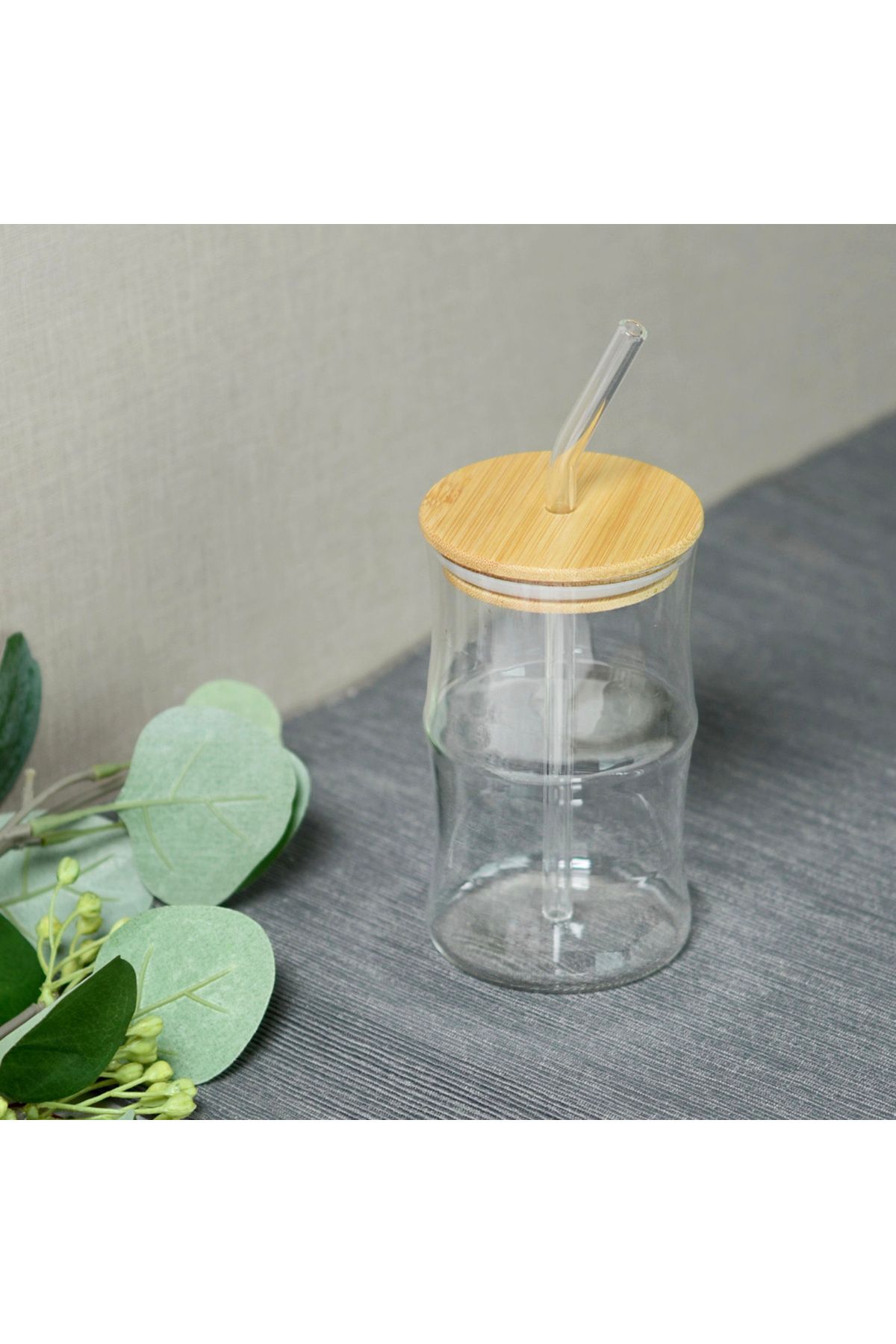 Paçi Bambu Kapaklı Pipetli Bardak - Açık Kahverengi / Şeffaf - 330 ml