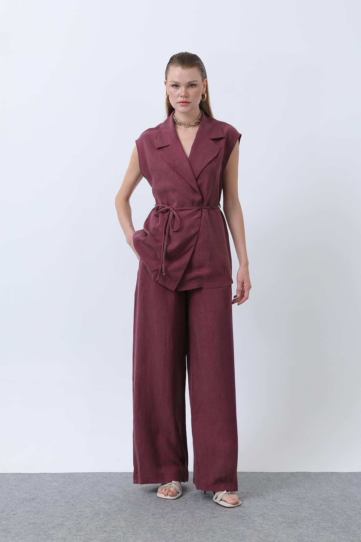 Soul Kadın Yelek Pantolonlu İkili Takım - 32260TKS - BURGUNDY