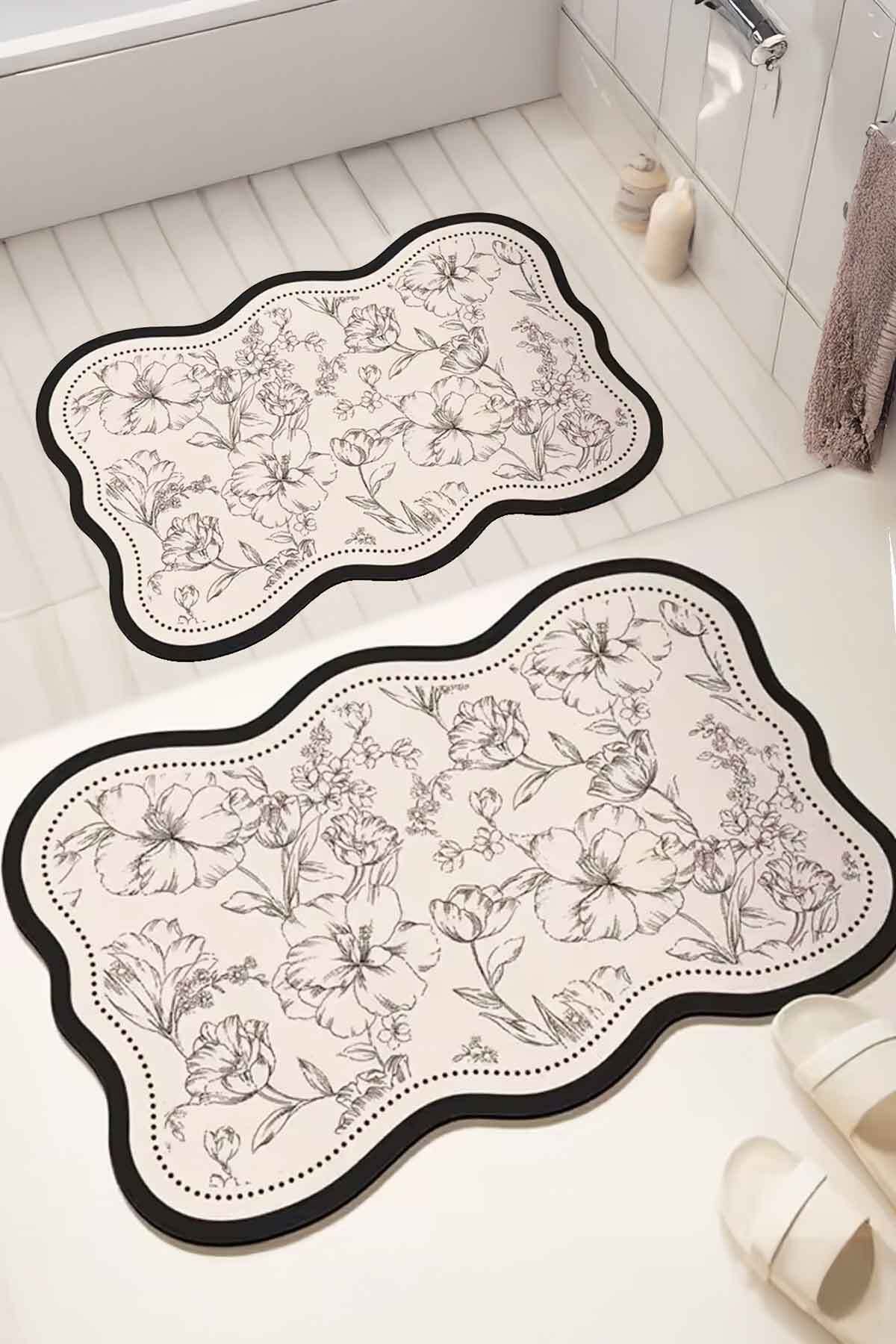Decomia Home Dijital Kaymaz Yıkanabilir İkili Modern Banyo Paspası Banyo Halısı Banyo Dekor (40x60+60x90 cm)