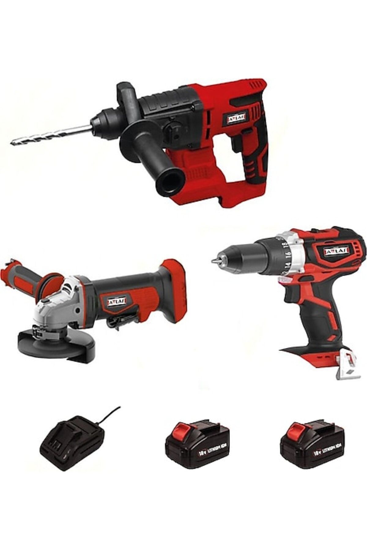 Attlas 3 Lü Makina 2 Akülü Set 18V 4.0Ah ( Kömürsüz Matkap , Kömürsüz Avuç Taşlama Makinesi , Daire