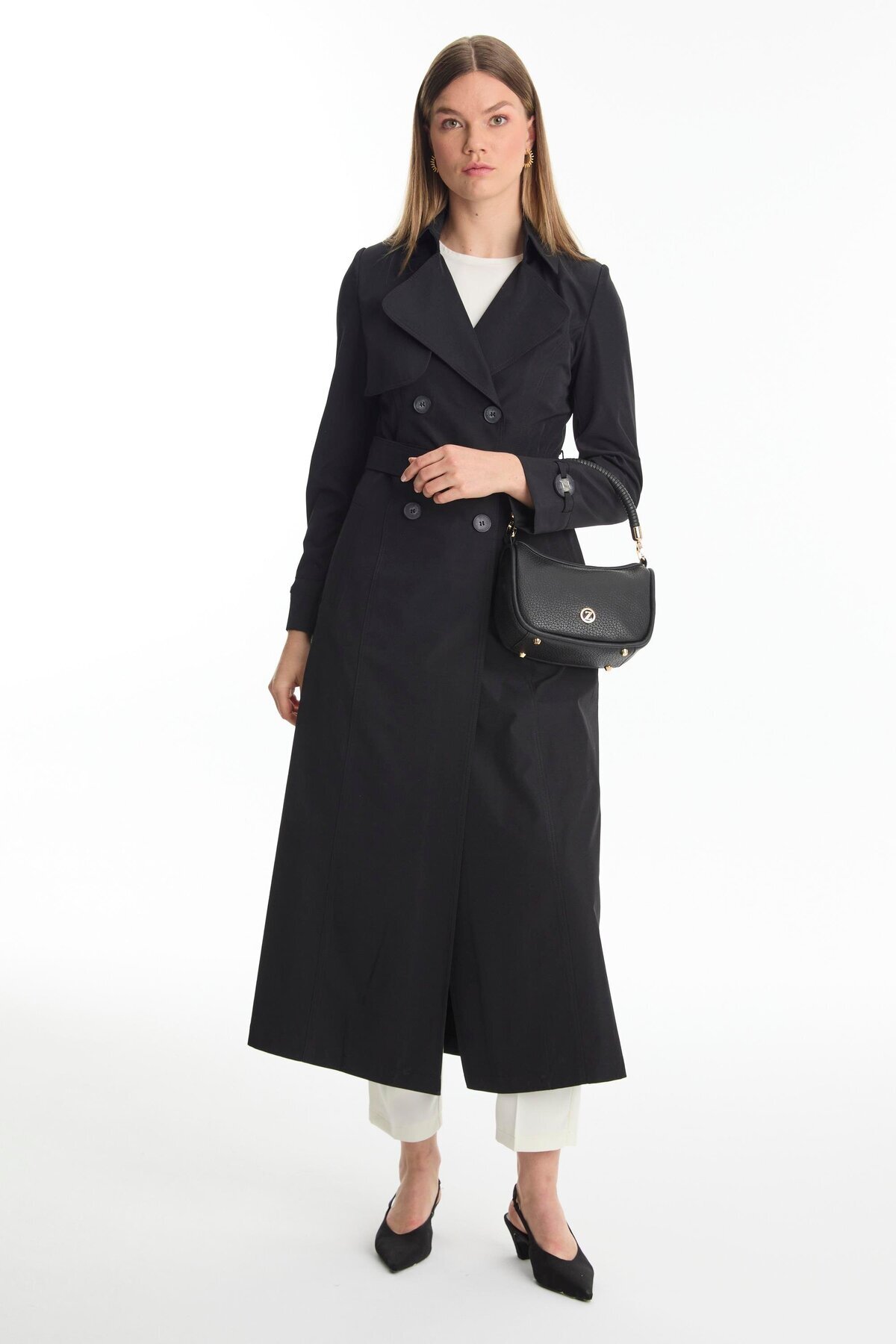 Zühre-Belted Black Trench Coat 13768 5