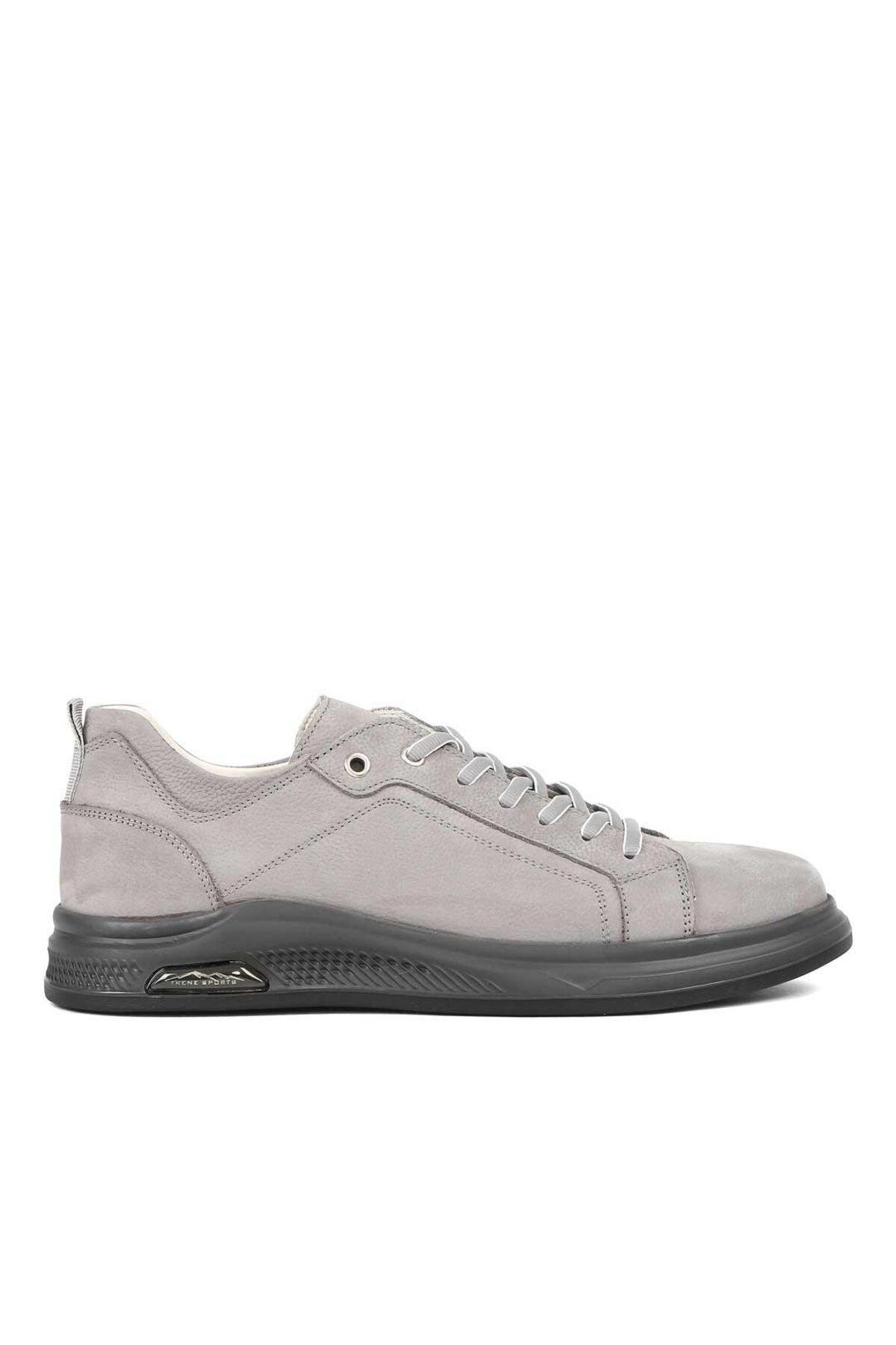 Celal Gültekin Erkek Gri Bağcıklı Kalın Tabanlı Nubuk Deri Sneaker
