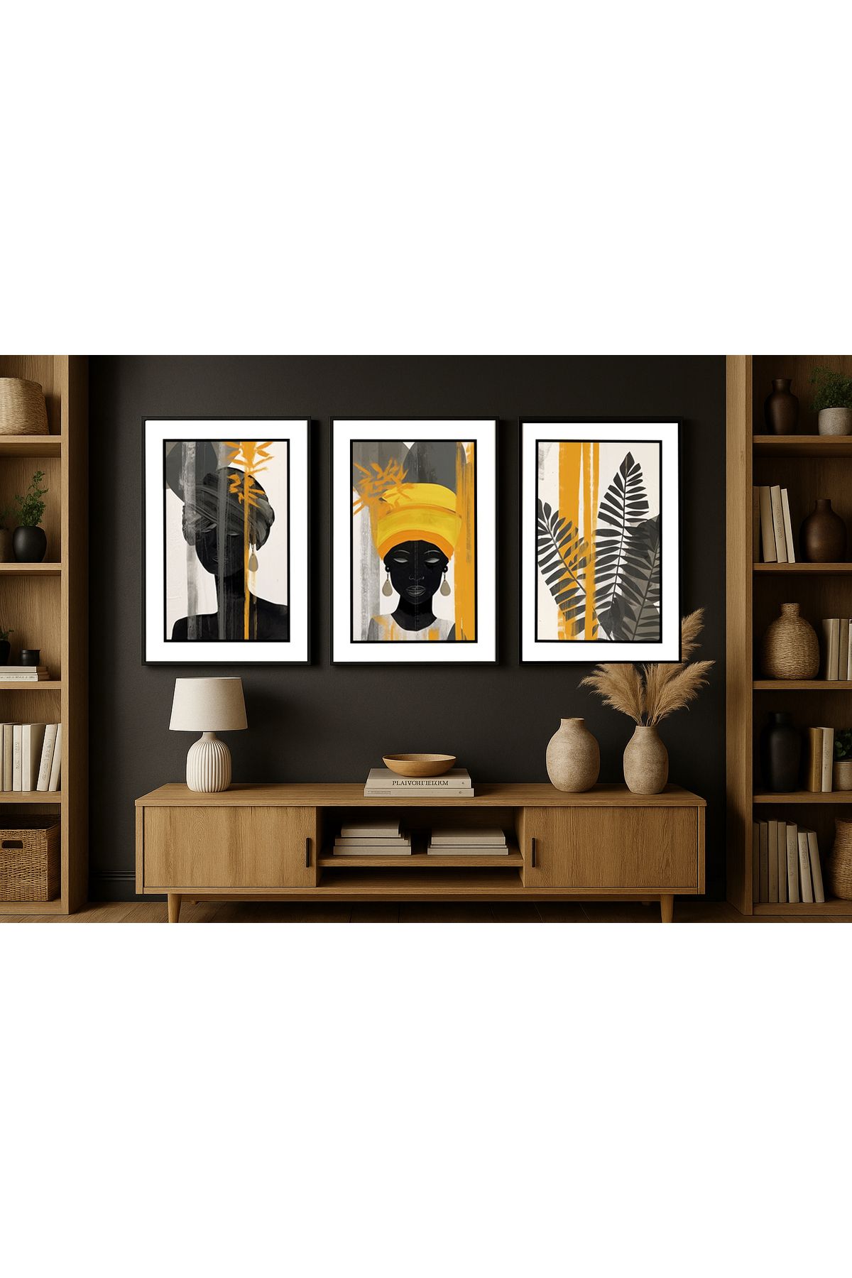 volo dekor - Tablo , Doğal Ahşap Çerçeveli , Soyut Sanat Tablo Seti Ev & Ofis Dekoru,