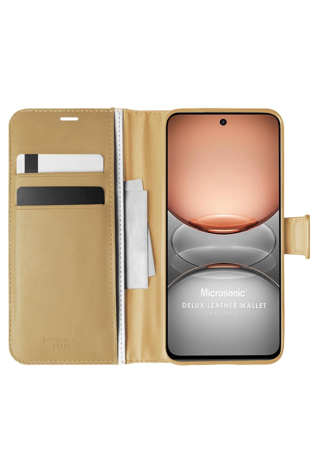 Microsonic Realme C75 Kılıf Delux Leather Wallet Gold