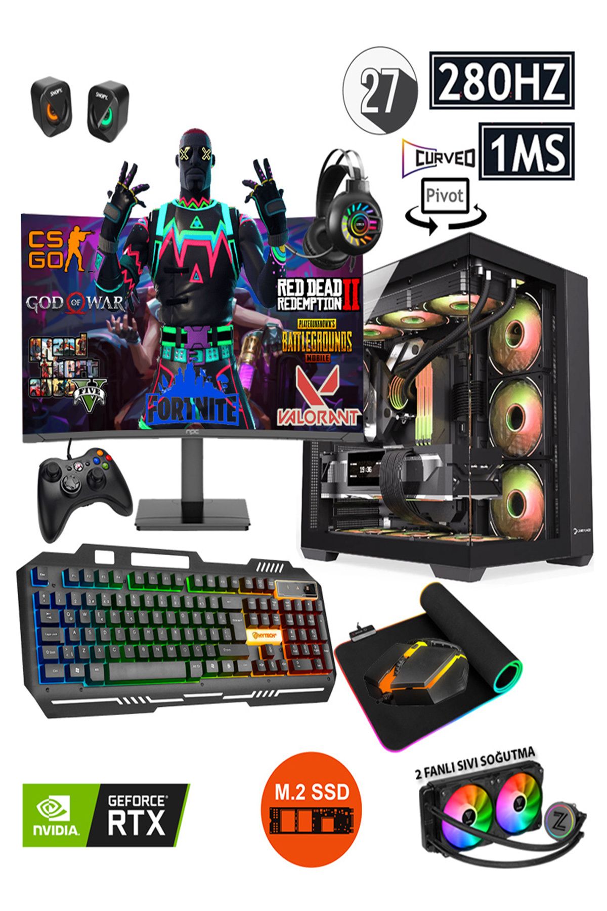 Zeiron Warrior X45 Ryzen 7 5700X 32GB 512GB M.2 SSD RTX5060 27" 280Hz Sıvı Soğutmalı Oyuncu Bilgisayar