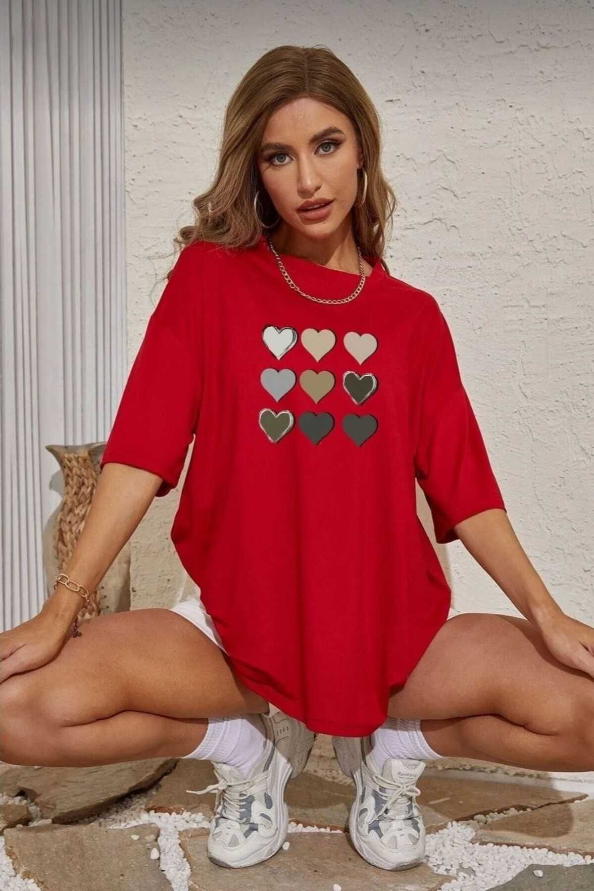 TekTarzz Unısex Kalp Baskılı Tshirt