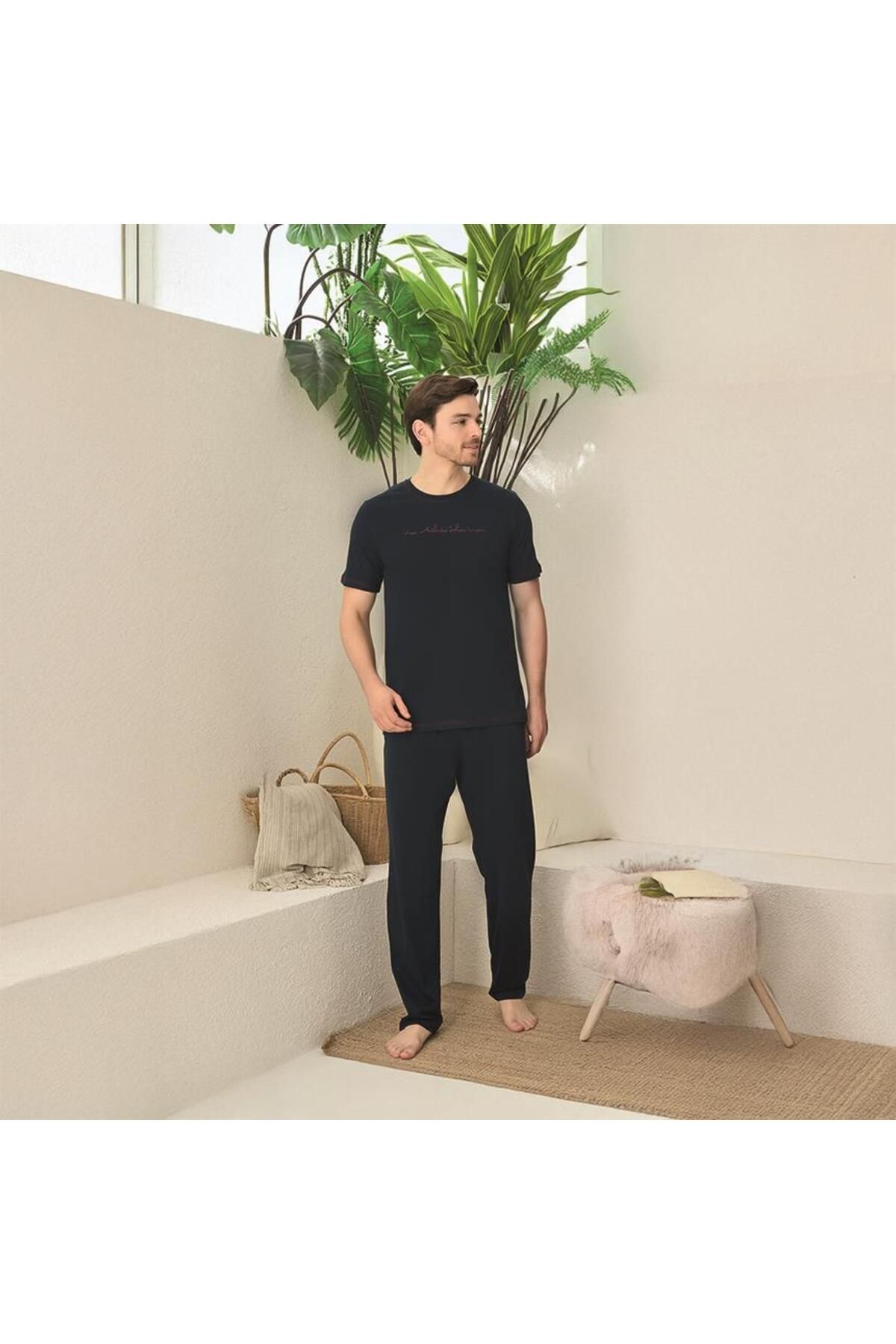 elitepoint 1708 Erkek Yazlık Kısa Kol Uzun Alt Pijama Takımı