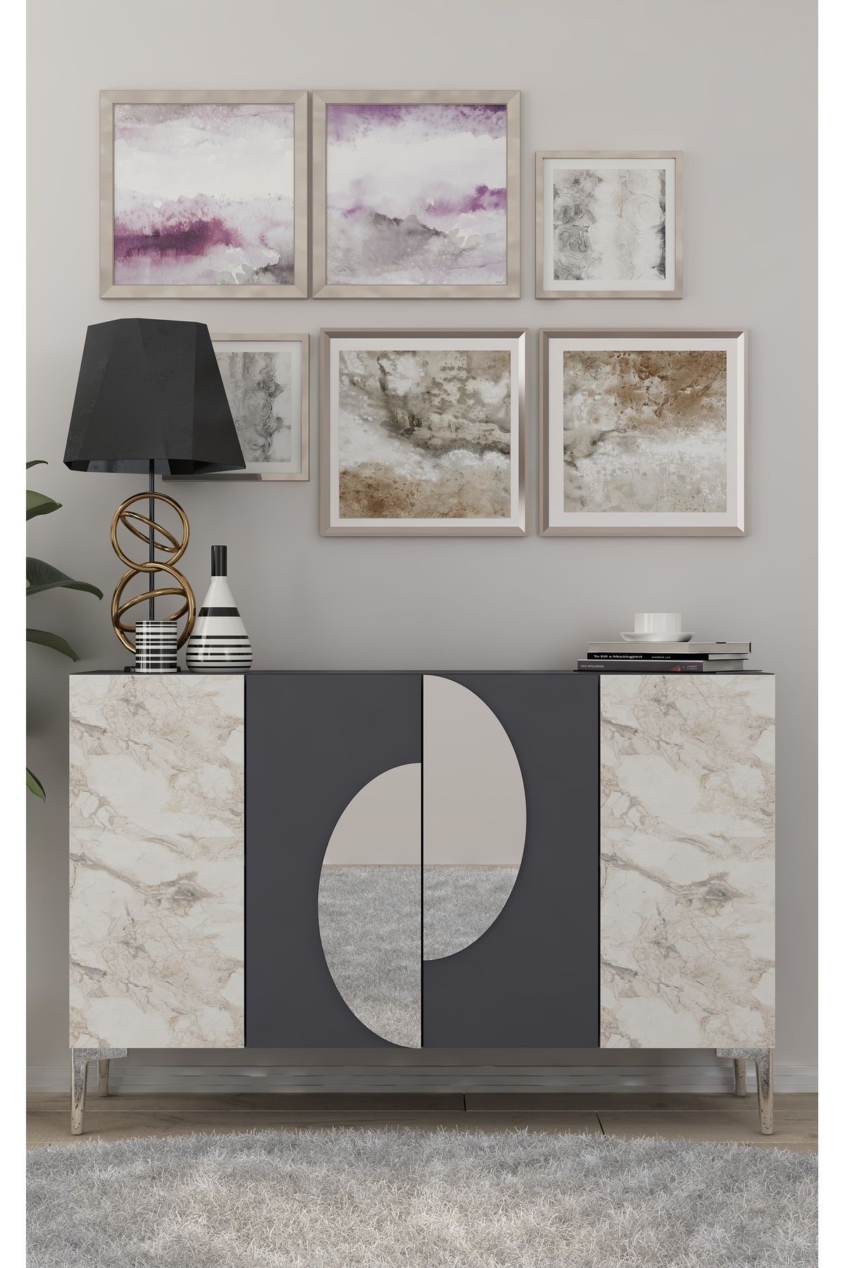 DEMONTE DECOR AFRADD (KM120) KONSOL,ÇOK AMAÇLI DOLAP-ANTRASİT,EFESMERMER,GÜMÜŞ