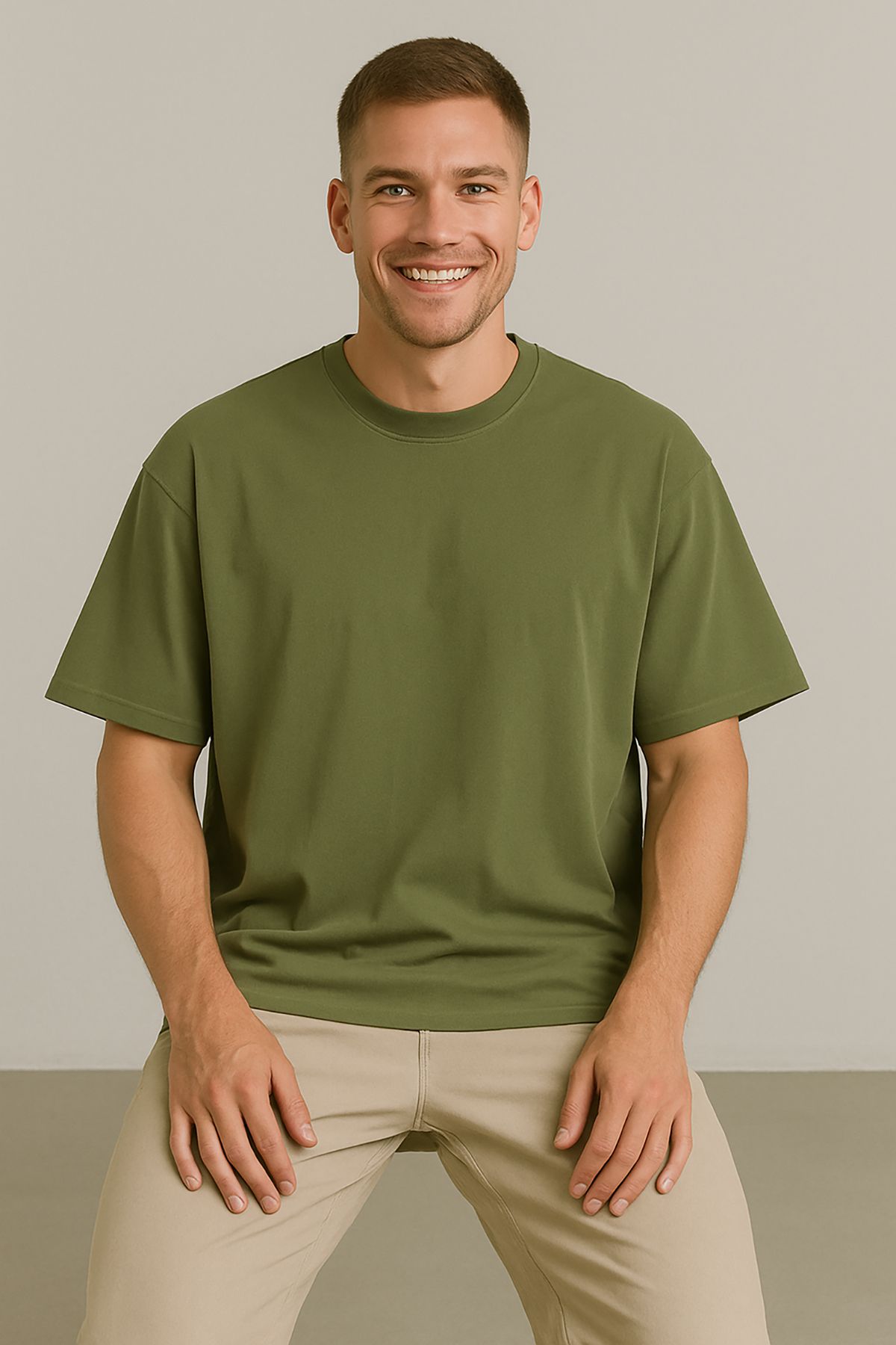 Giyim Dünyası Erkek Kısakol Bisiklet Yaka Tshirt Yeşil