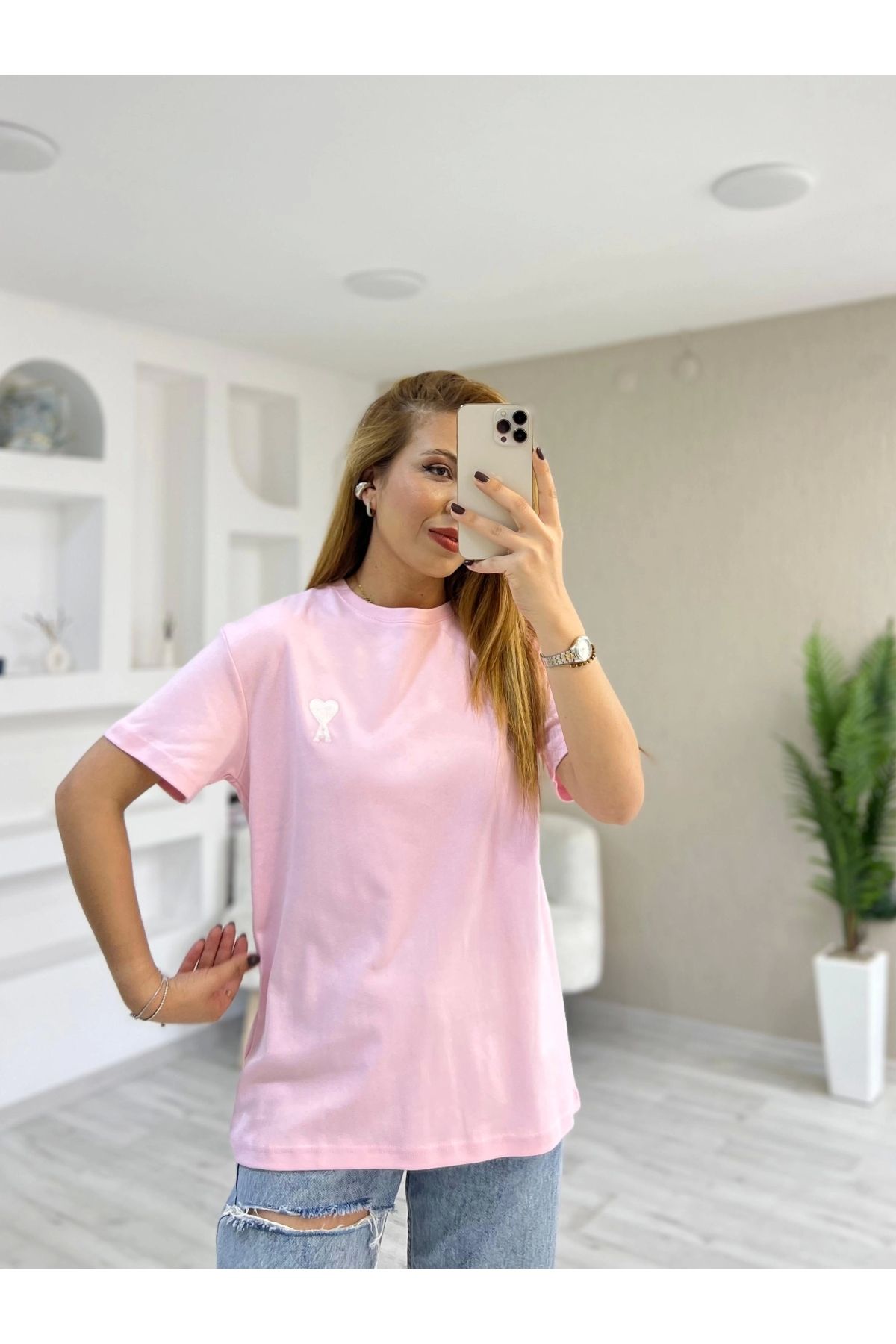İrka Moda Marka Baskılı Tişört Pembe