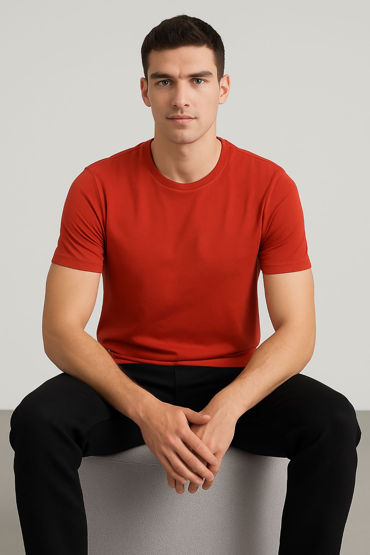 Giyim Dünyası Erkek Sıfır Yaka Kısakol Suprem Tshirt Kırmızı