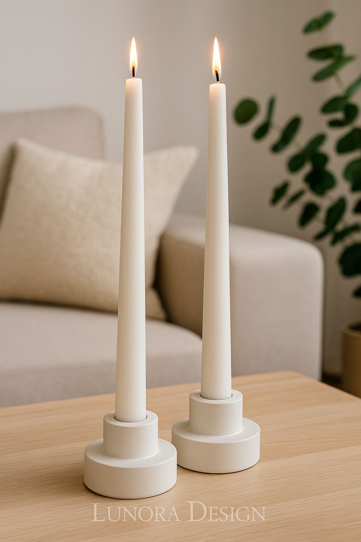 Lunora Design 2’li El Yapımı Beyaz Şamdan Seti – Modern Minimal Dekoratif Mumluk