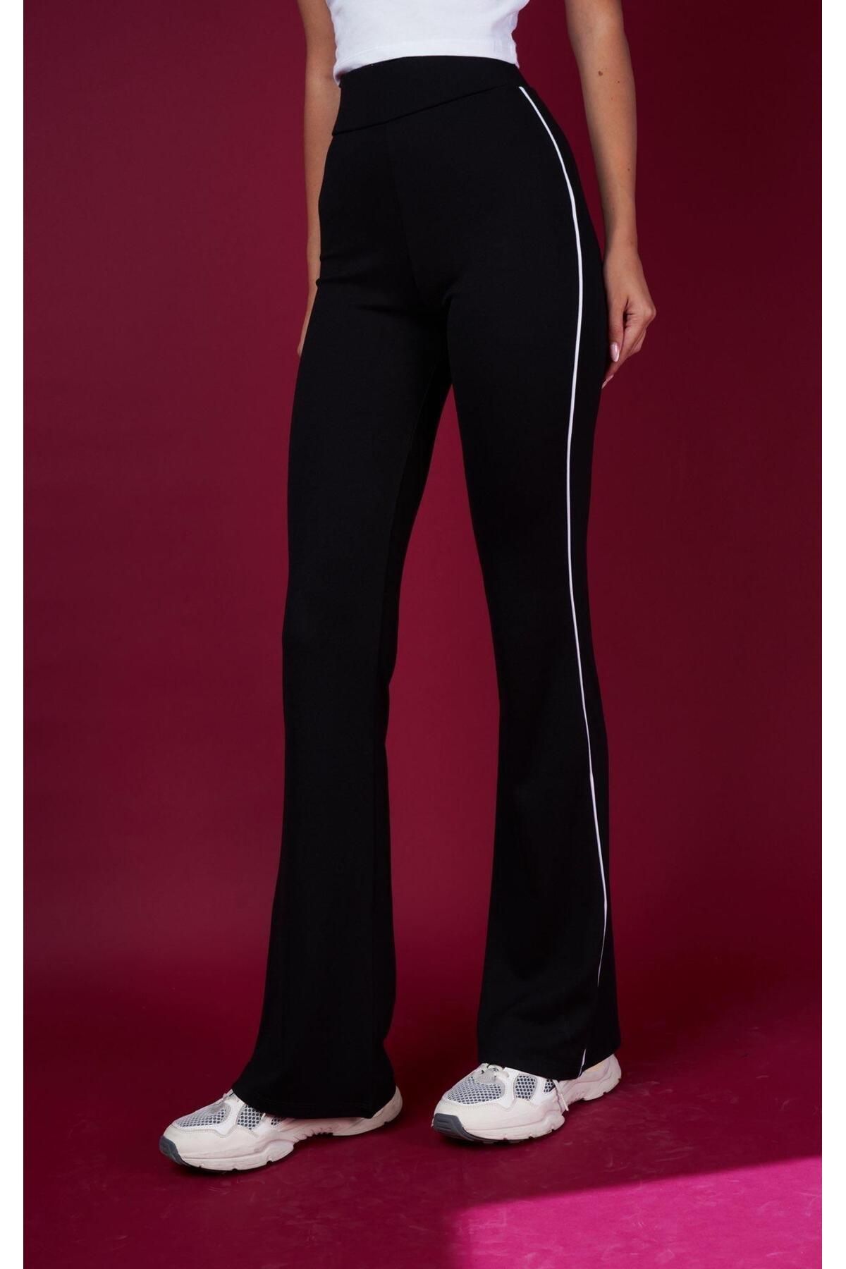 citycenterfashion Kadın Şerit Detaylı İspanyol Paça Pantolon cty-abr-5879