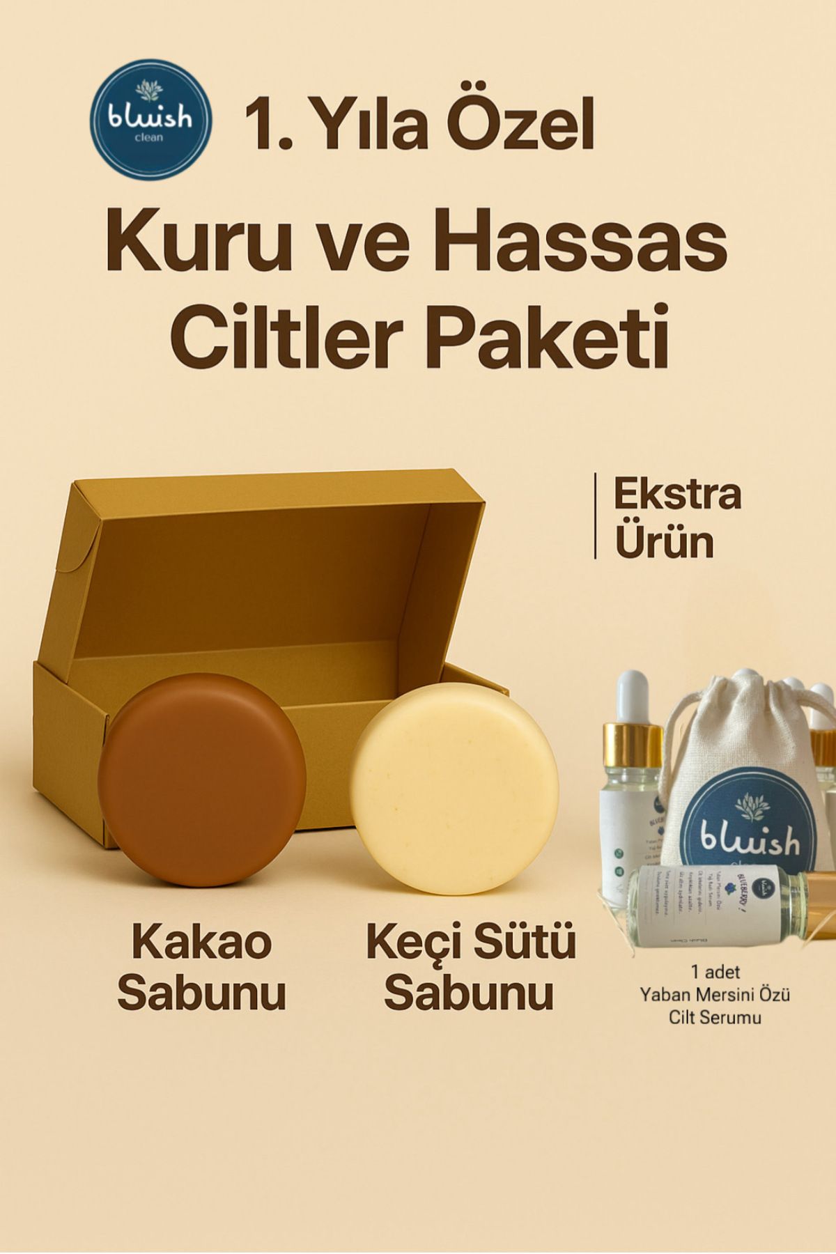 Bluish Clean Kuru ve Hassas Ciltler Paketi- Keçi Sütü ve Kakao-Besleyici Yumuşatıcı