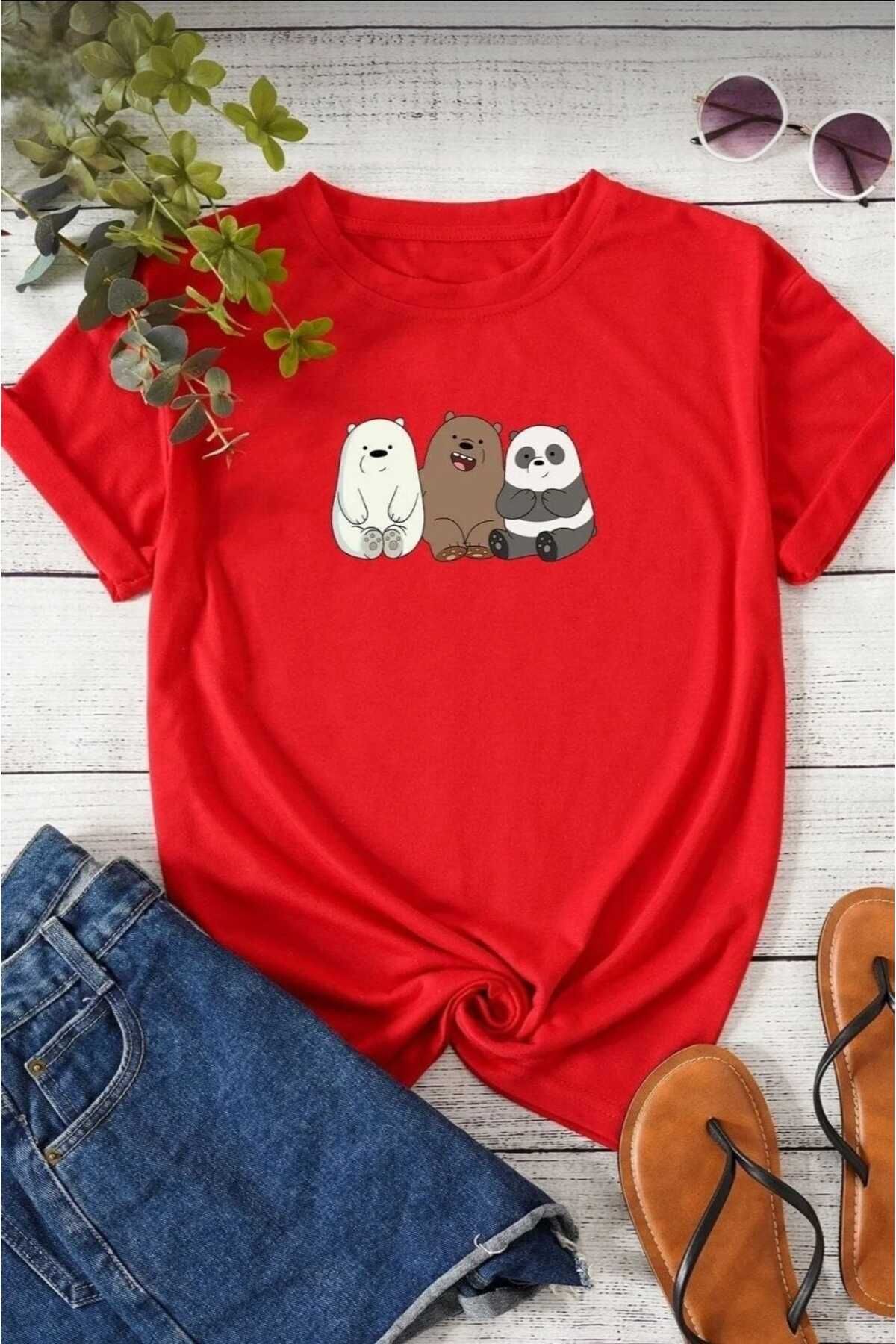 TekTarzz Unisex Kafadar Ayılar Baskılı Tasarım Tshirt