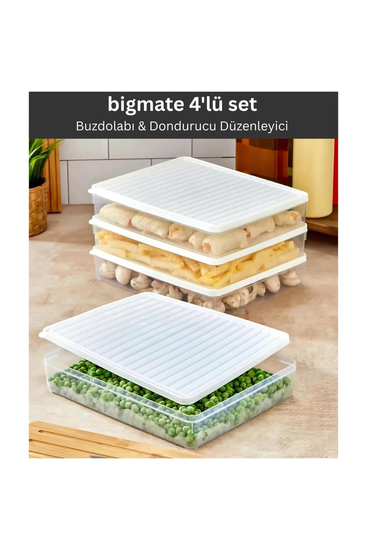 bigmate BGMT2525 4'lü Şeffaf Saklama Kabı 4x2,5 Lt Mikrodalga Buzdolabı ve Dondurucu Uyumlu Düzenley