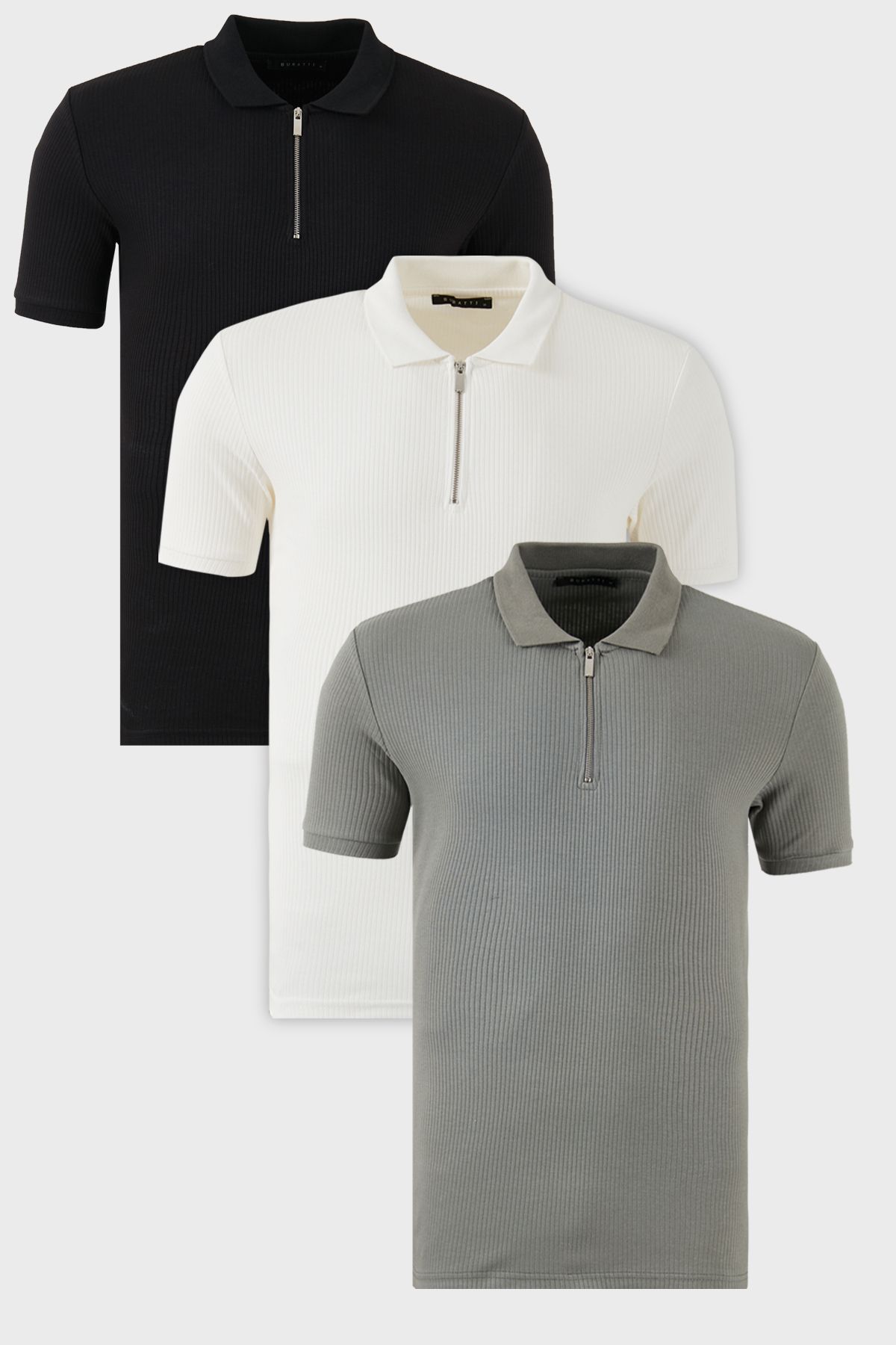 Buratti Pamuklu Regular Fit Yarım Fermuarlı 3'lü Paket Polo Yaka T Shirt Erkek POLO YAKA T SHİRT 590
