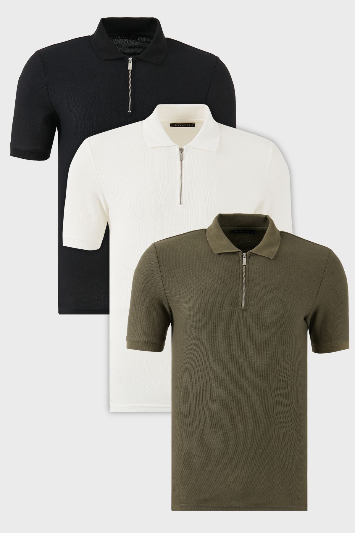 Buratti Pamuklu Regular Fit Yarım Fermuarlı 3'lü Paket Polo Yaka T Shirt Erkek POLO YAKA T SHİRT 590